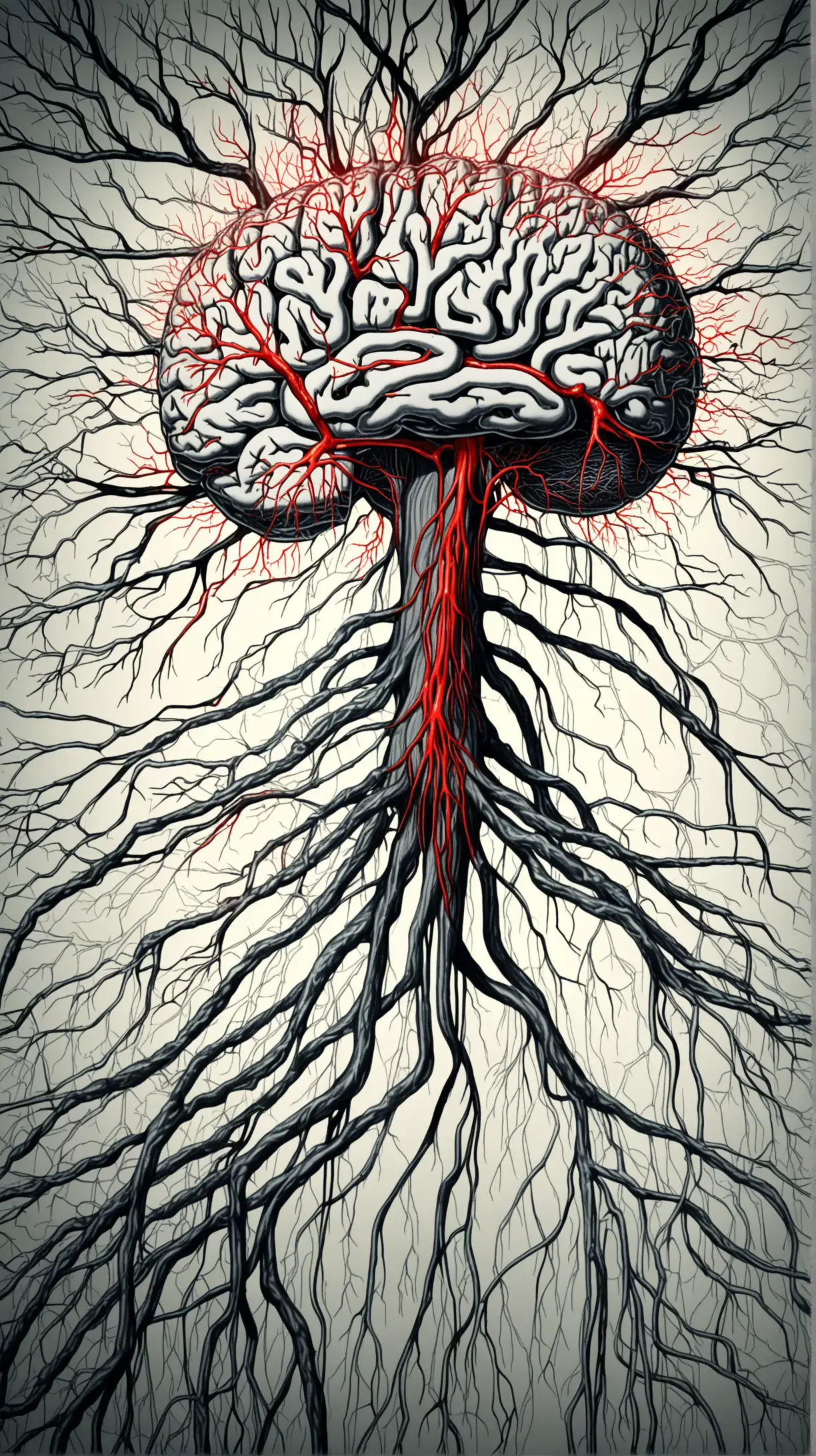 Illustration of Neuron Dendritic Monster on Branch with Nervous System Roots