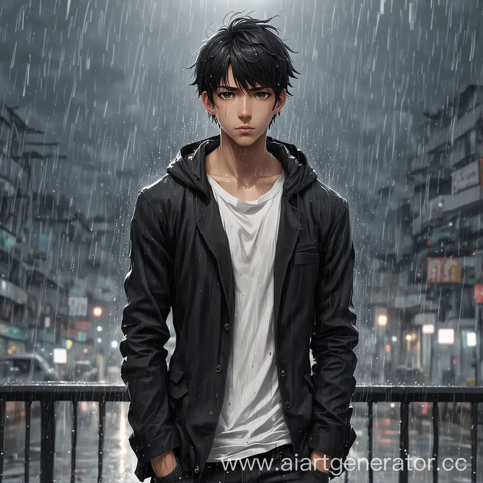 Confident-Anime-Guy-in-Heavy-Rain-A-Scene-of-Melancholy