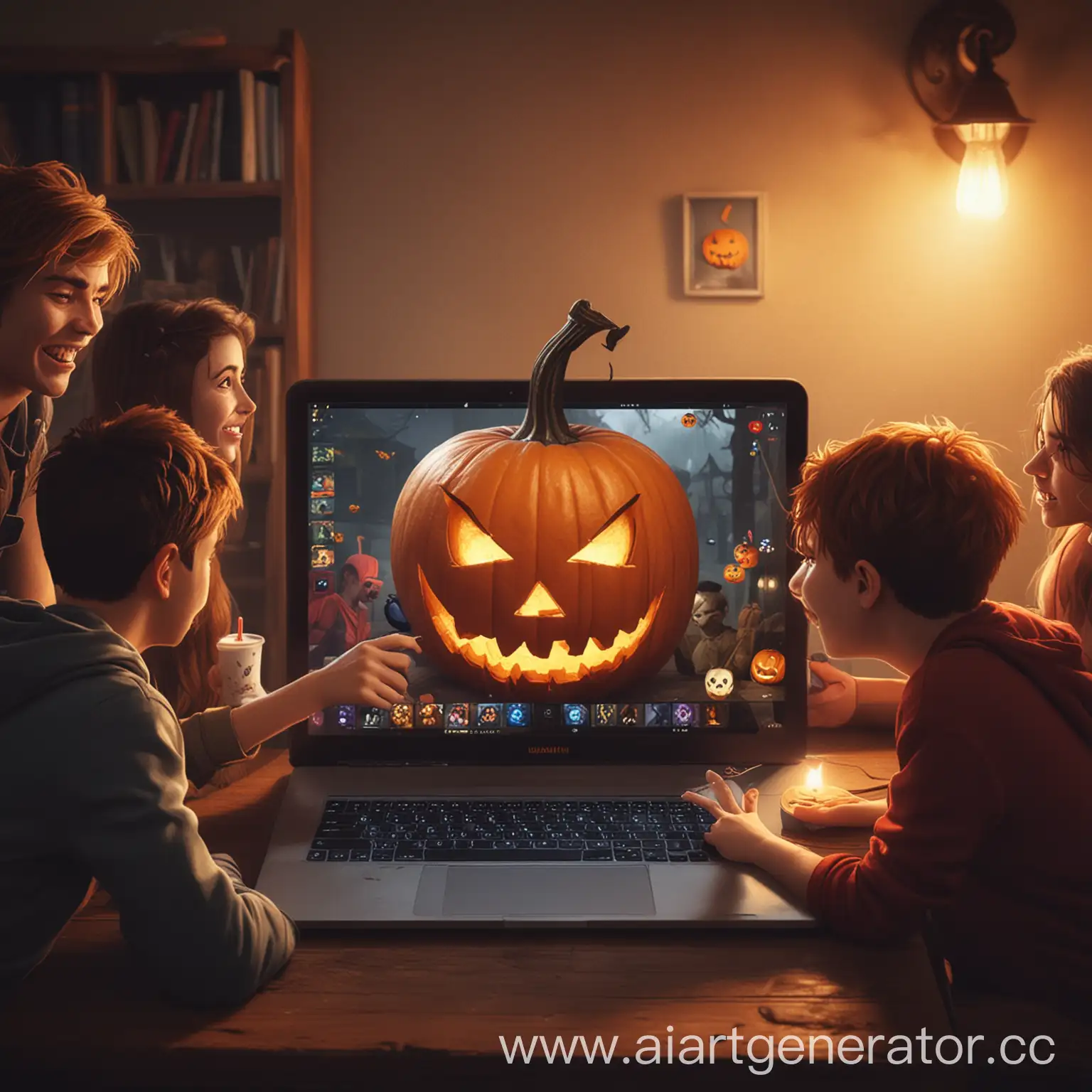 Pumpkin-Jack-Engages-in-Online-Gaming-Fun-with-Friends