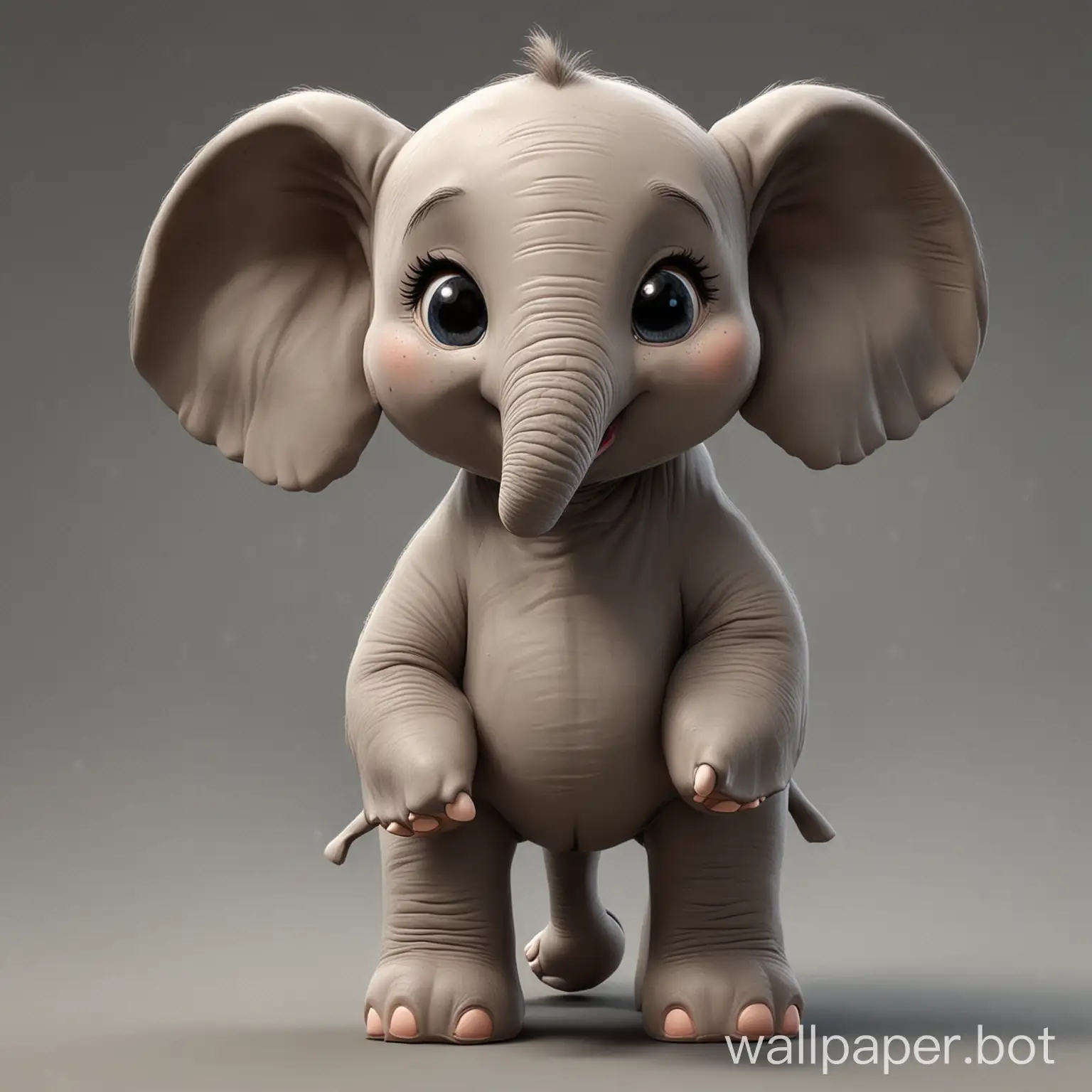 i am a 3d artist i want to sculpt a cute baby elephant, cartoon type, give me a reference for that with a front, side and back view