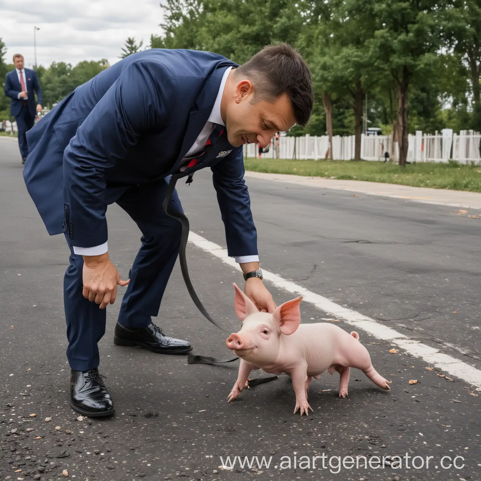 Vladimir-Zelensky-in-Political-Satire-with-Pig-Features-and-Leash