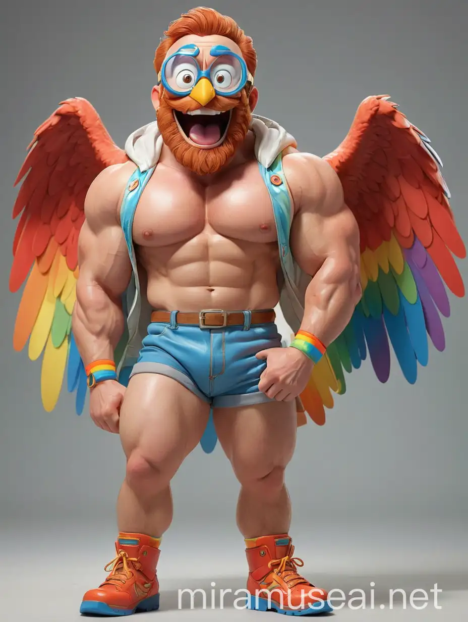 Muscular Redhead Bodybuilder Daddy Flexing with Rainbow Eagle Wings