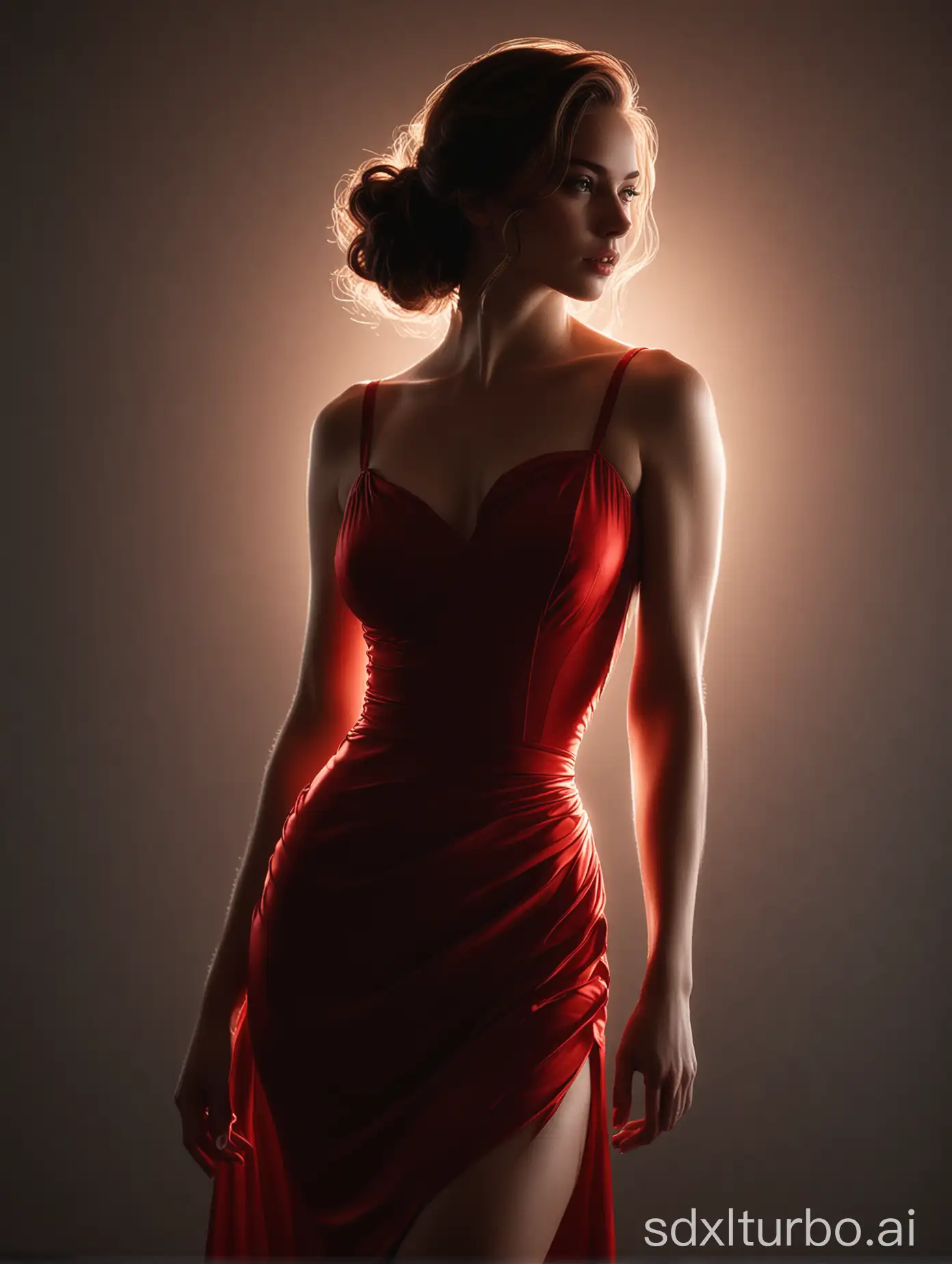 Elegant-Woman-Silhouette-in-Red-Backlight-Breathtaking-Art-Portrait