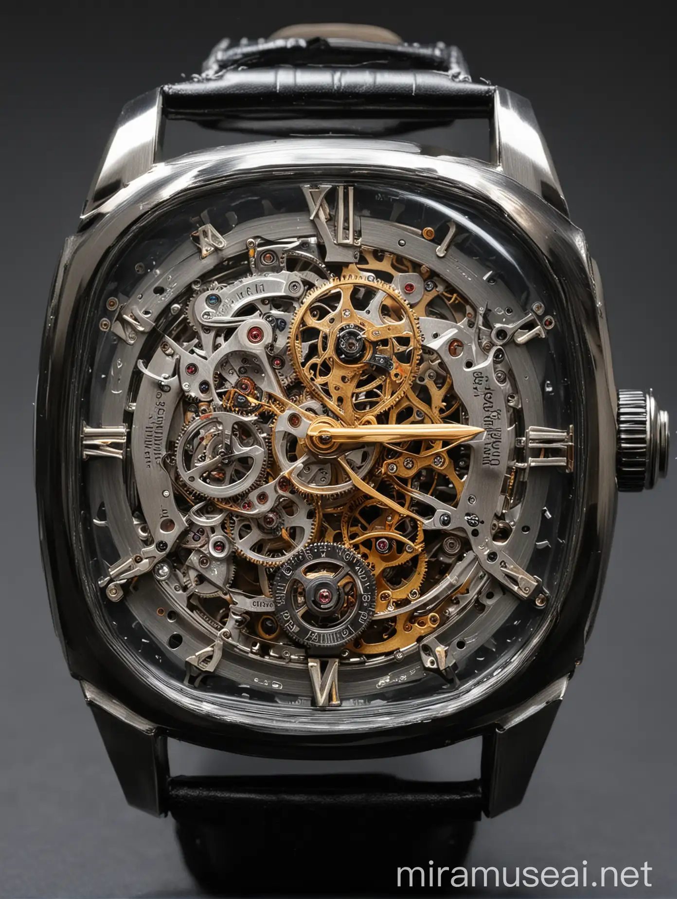 Elegant Mechanical Watch with Intricate Gear Mechanism