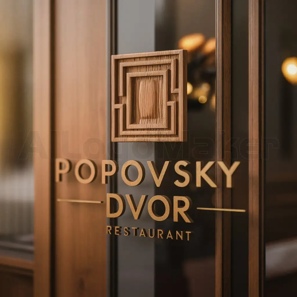 a logo design,with the text "popovsky dvor", main symbol:wood carving, door trim,Moderate,be used in Restaurant industry,clear background