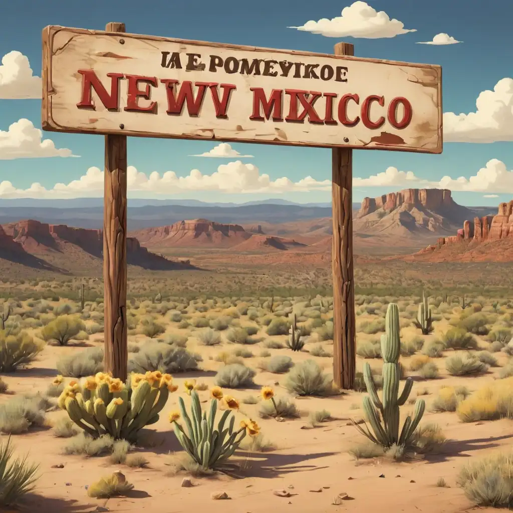 Cartoon Style New Mexico with Sign