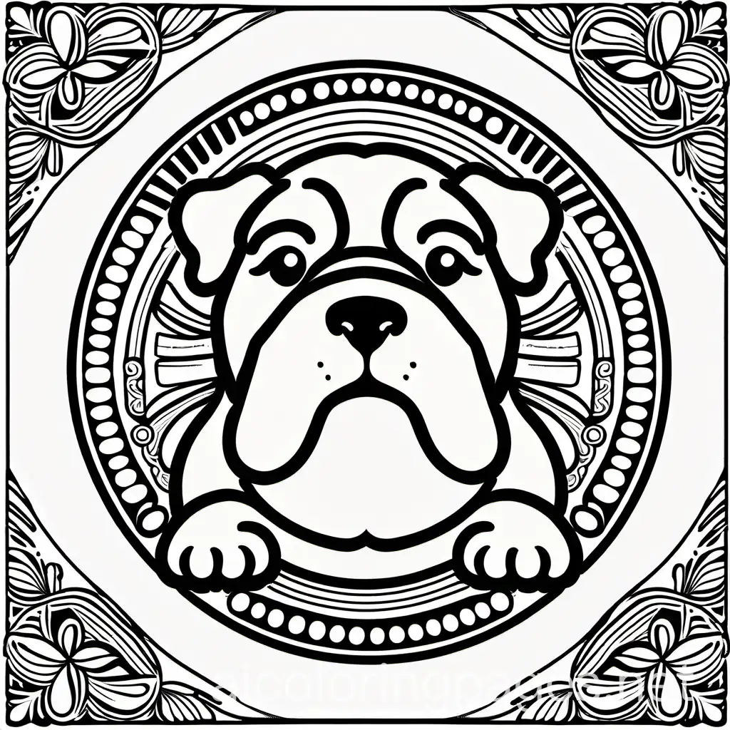 Bulldog dog mandala coloring page

, Coloring Page, black and white, line art, white background, Simplicity, Ample White Space. The background of the coloring page is plain white to make it easy for young children to color within the lines. The outlines of all the subjects are easy to distinguish, making it simple for kids to color without too much difficulty