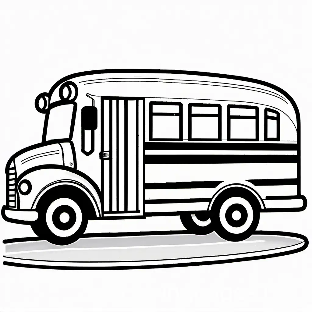 Simple school bus , Coloring Page, black and white, line art, white background, Simplicity, Ample White Space. The background of the coloring page is plain white to make it easy for young children to color within the lines. The outlines of all the subjects are easy to distinguish, making it simple for kids to color without too much difficulty 