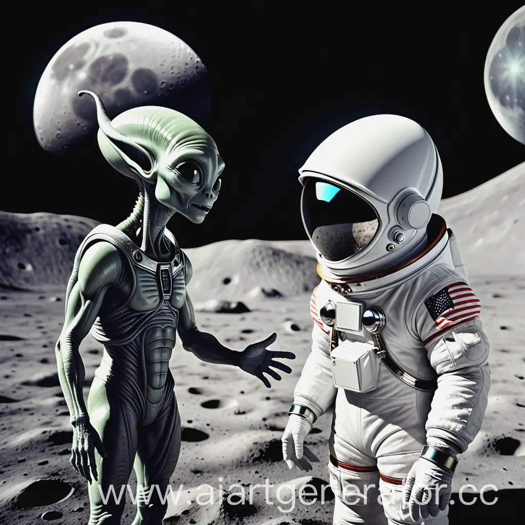 alien falando com astronauta na lua
