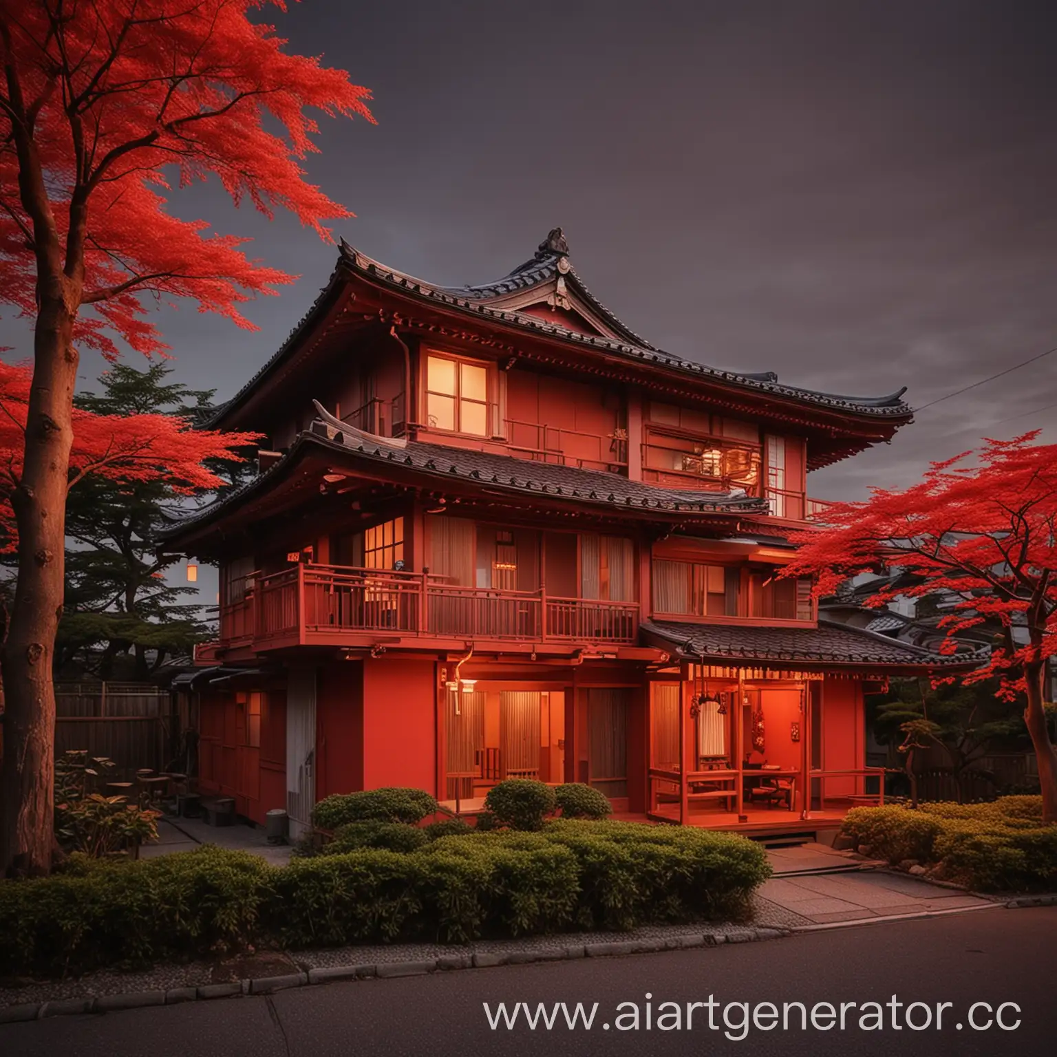 Japanese-House-in-Evening-Glow-with-Red-Shades