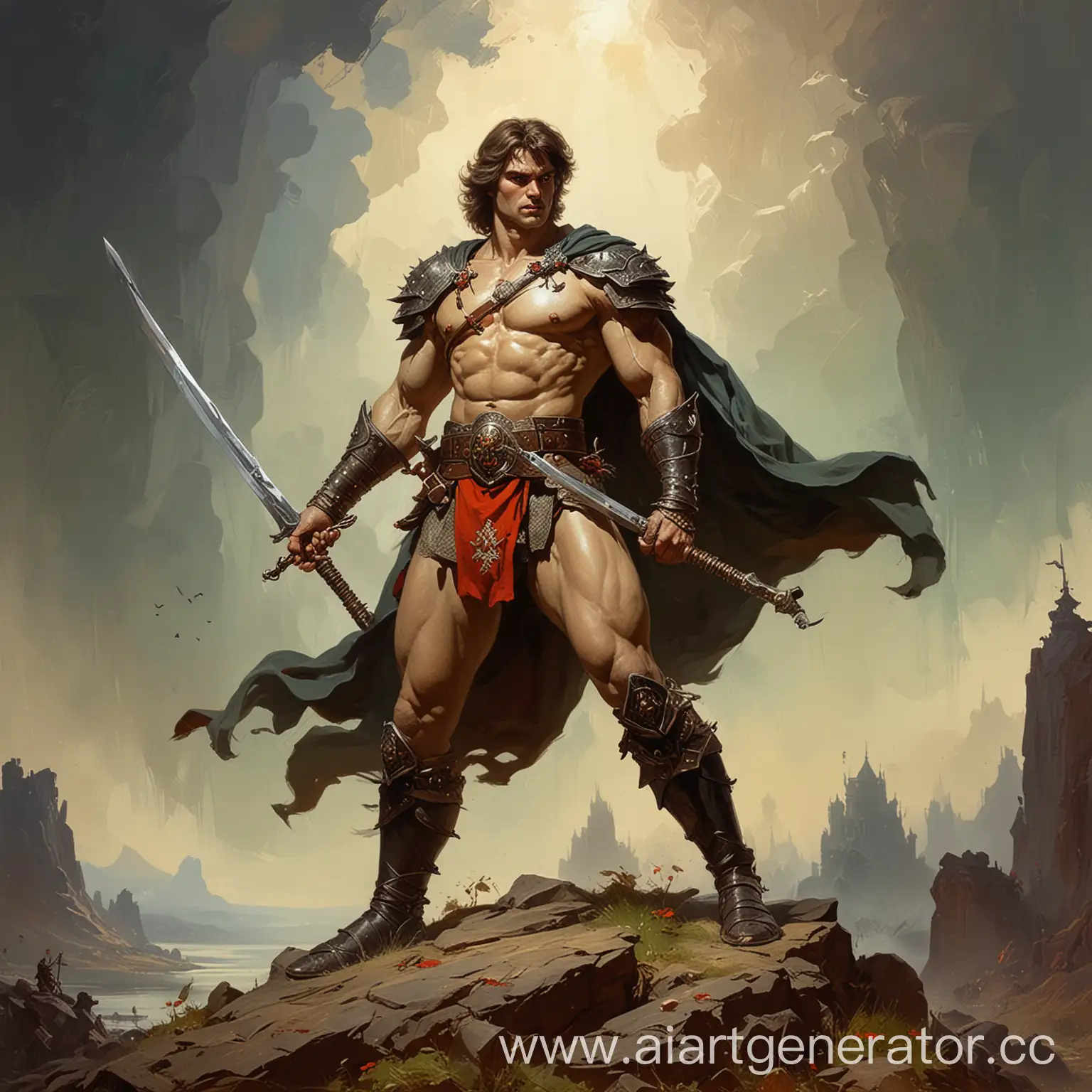 Князь Владимир с мечом в руке в стиле картин Фрэнка Фразетты 