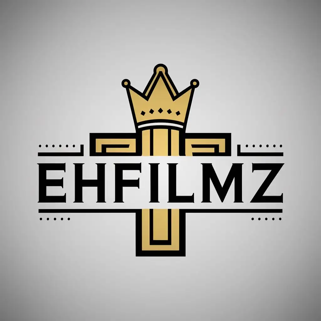 a logo design,with the text "EHFILMZ", main symbol:a logo design with EHFILMZ and a yellowcrown withacrossabove it,complex,clear background