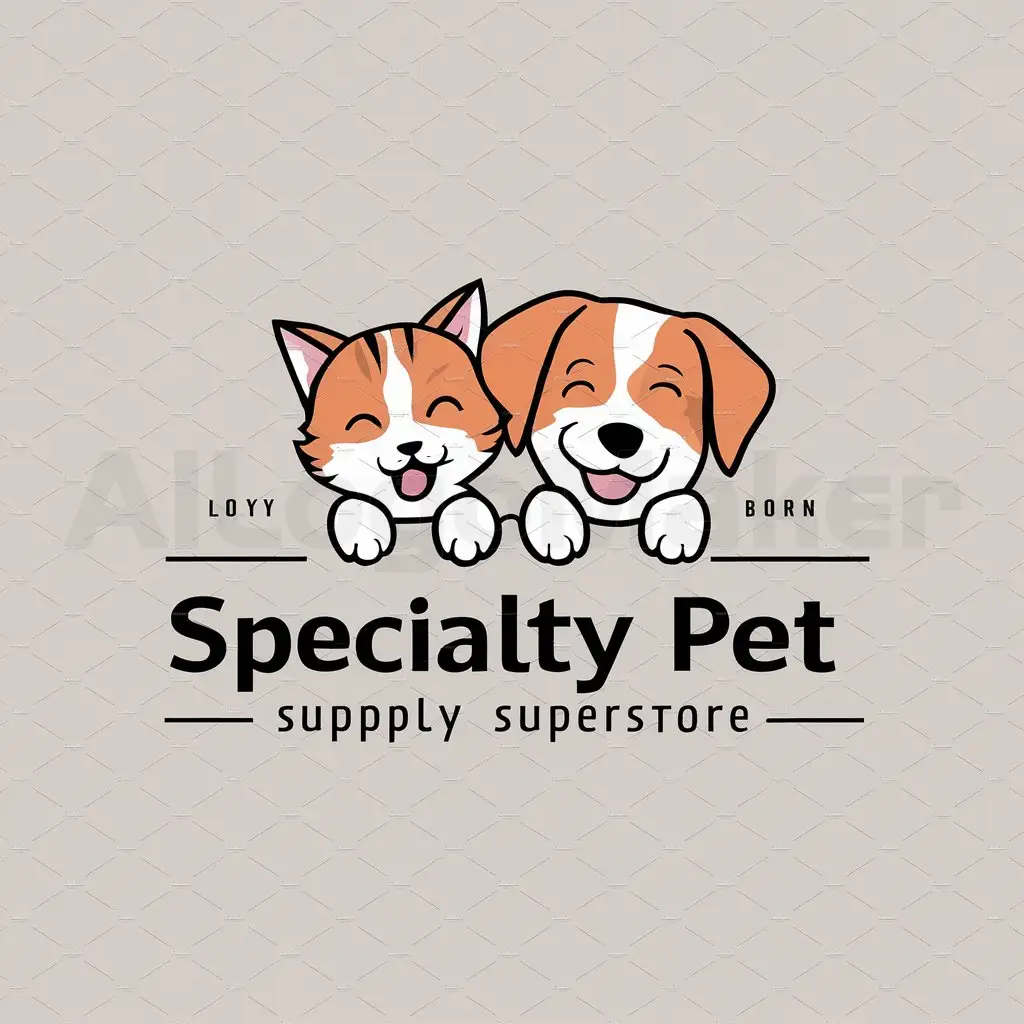 a logo design,with the text "specialty pet supply superstore", main symbol:a little cat and a little dog,Moderate,be used in Animals Pets industry,clear background