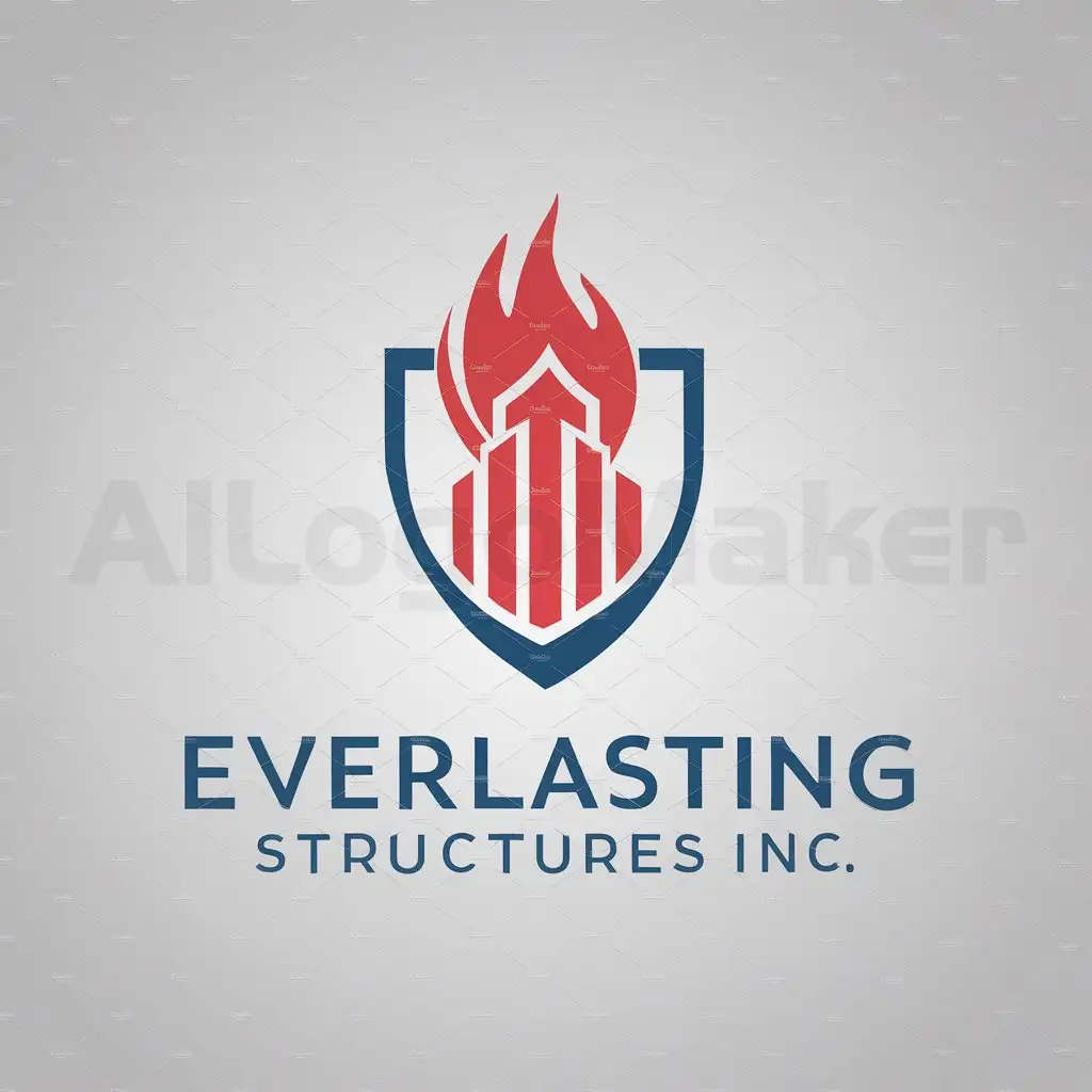 LOGO-Design-for-Everlasting-Structures-Inc-Fiery-Flame-and-Sturdy-Buildings-Shield-Emblem