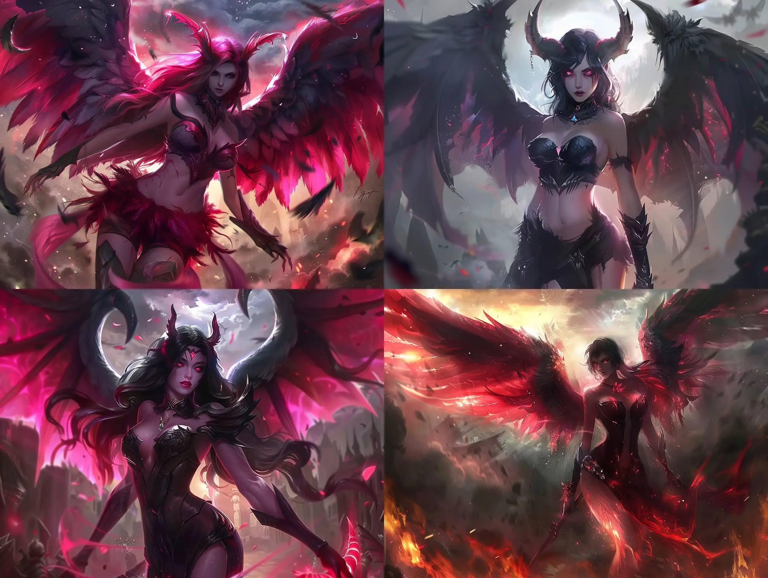 half demon half angel girl leage of legends splash art style
