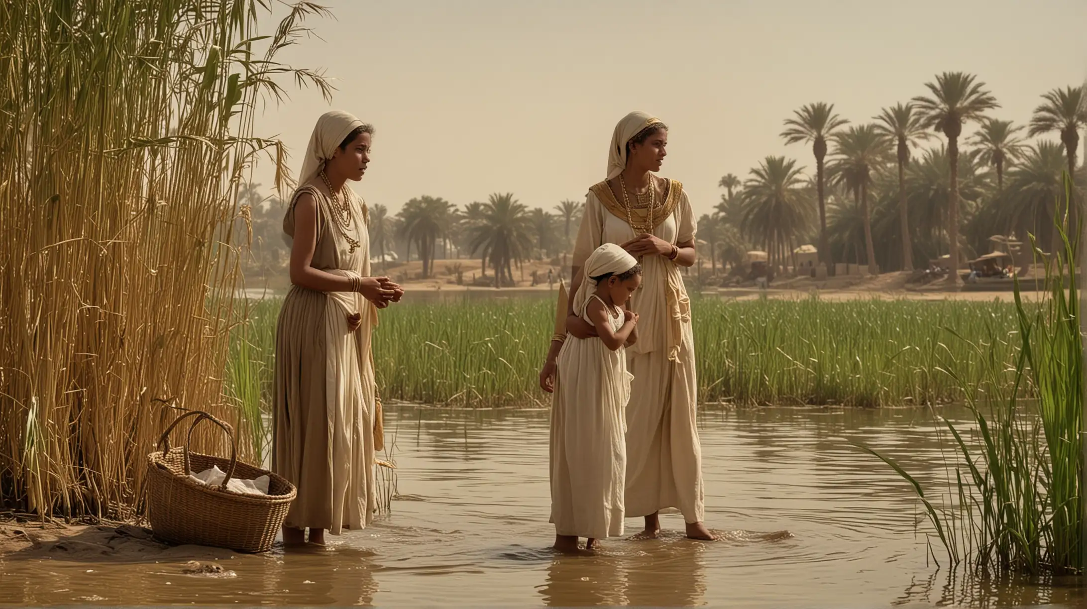 Pharaohs Daughter by the Nile with Maidservants and Baby Basket