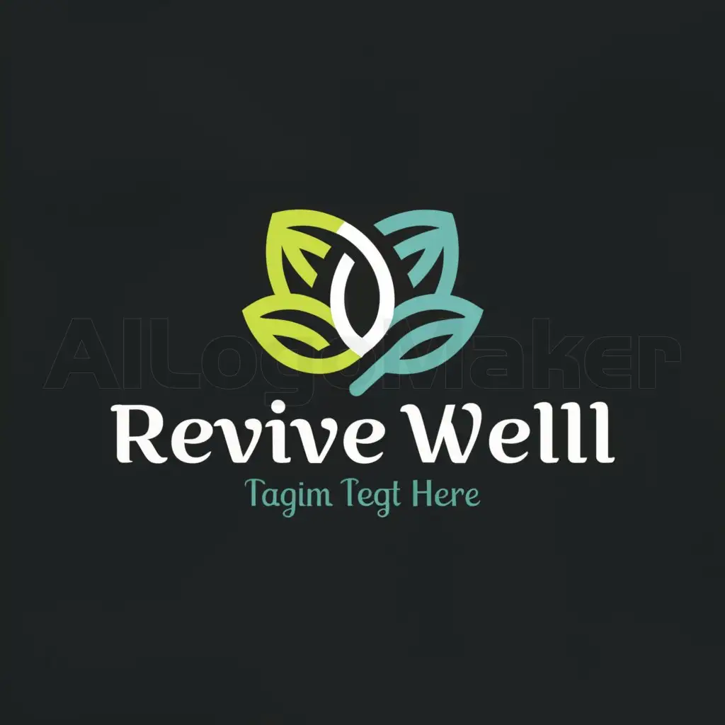 a logo design,with the text "Revive Well", main symbol:leaf , with dark background .. use only 2 colours,Minimalistic,be used in Sports Fitness industry,clear background