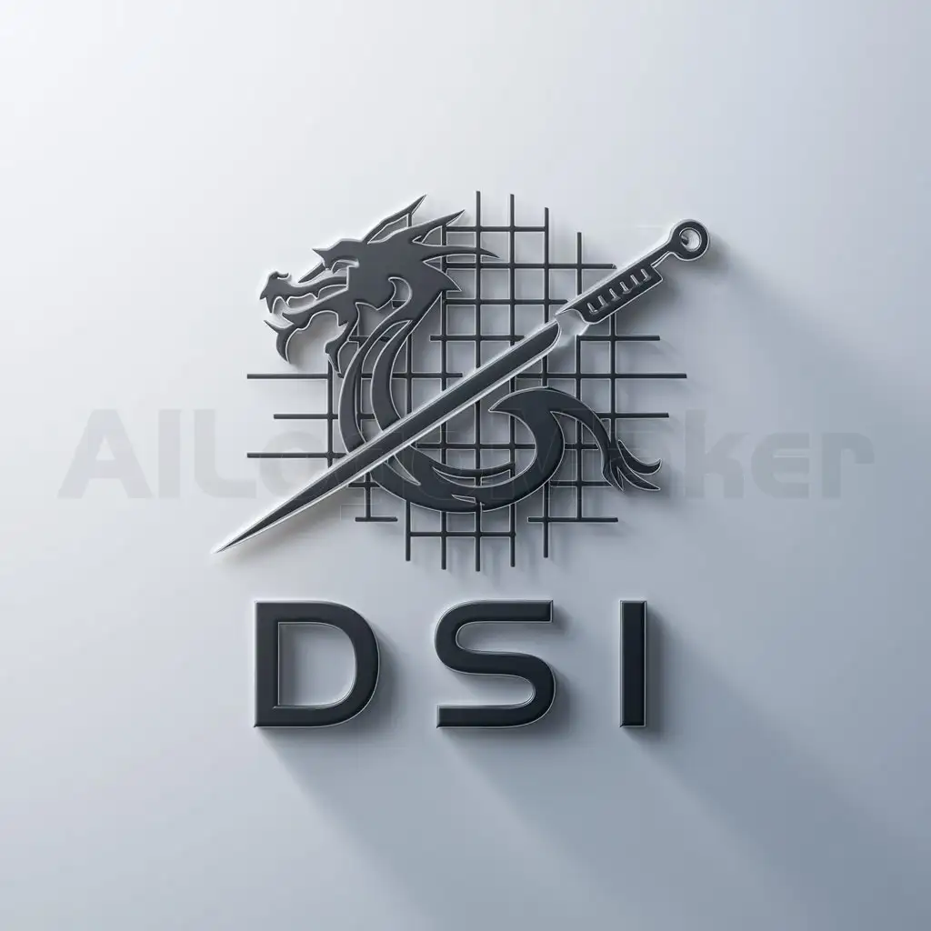 a logo design,with the text "DSI", main symbol:Mélange de matrix, dragon, precision,Moderate,clear background