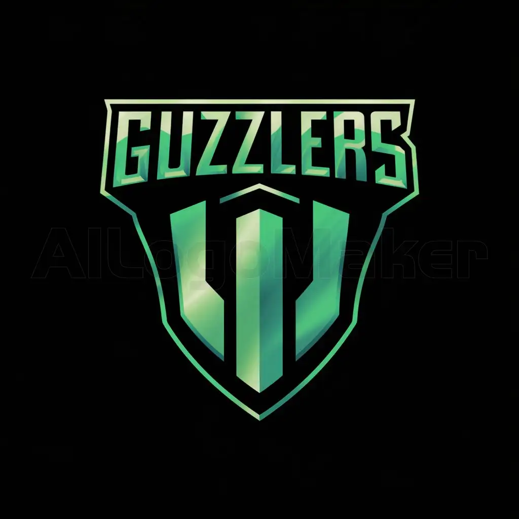 a logo design,with the text "Guzzlers", main symbol:Esports logo with shield or similar emblem with the teamname Guzzlers ontop, neon green gradient and clean black background,Moderate,clear background