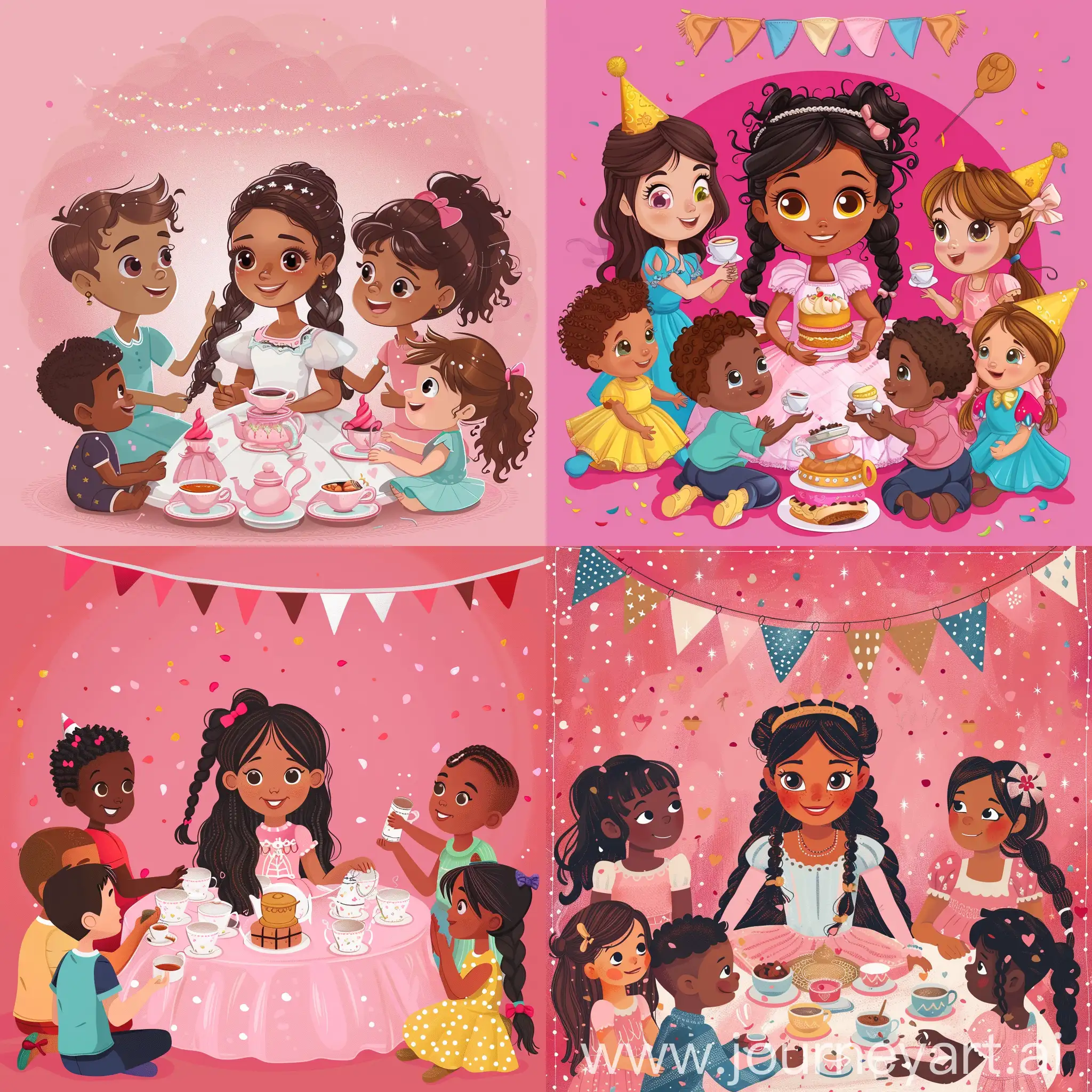 Colorful-Tea-Party-Birthday-Celebration-with-Cartoon-Princess-and-Friends