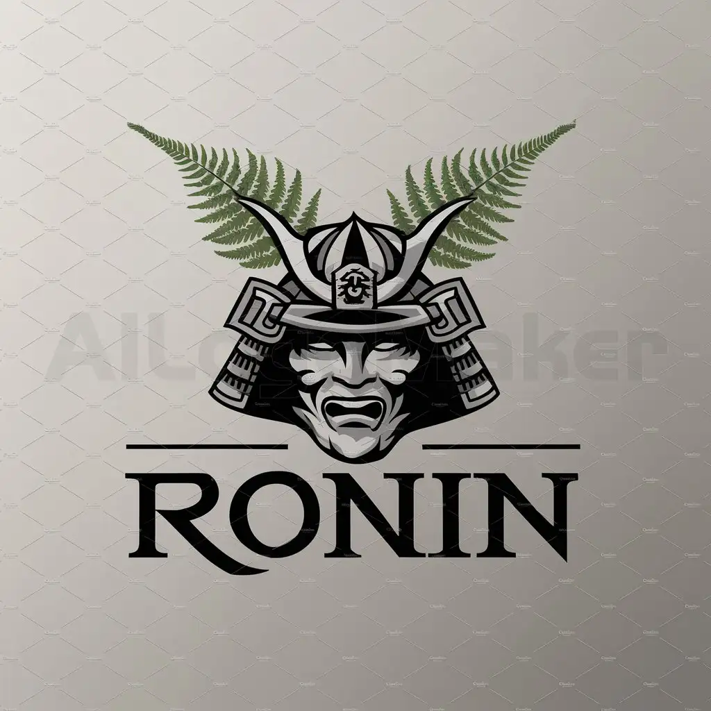 LOGO-Design-For-Ronin-Samurai-Mask-with-Ferns-on-Clear-Background