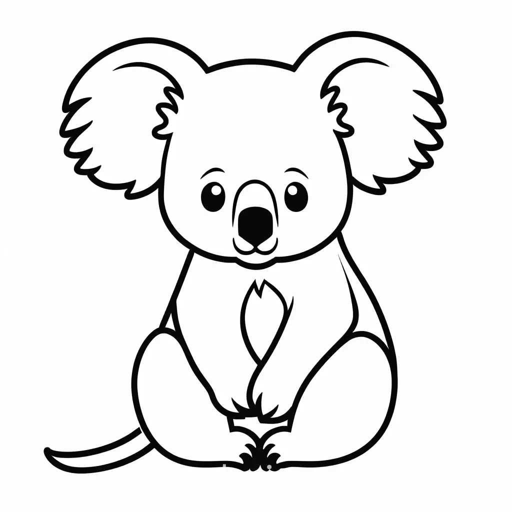 a cute koala, Coloring Page, black and white, line art, white background, Simplicity, bold outline, no shading, Ample White Space. The background of the coloring page is plain white to make it easy for young children to color within the lines. The outlines of all the subjects are easy to distinguish, making it simple for kids to color without too much difficulty, Coloring Page, black and white, line art, white background, Simplicity, Ample White Space. The background of the coloring page is plain white to make it easy for young children to color within the lines. The outlines of all the subjects are easy to distinguish, making it simple for kids to color without too much difficulty