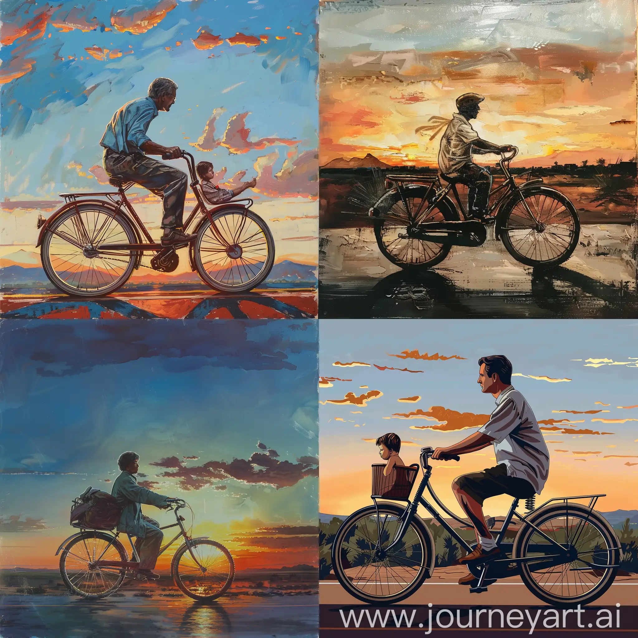 Father-and-Child-Riding-Phoenix-Brand-Bicycle-at-Sunset