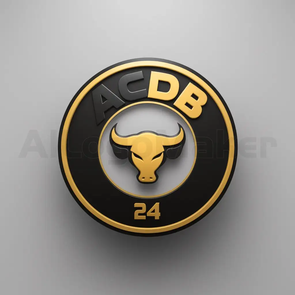 a logo design,with the text "ACDB", main symbol: I would like a 3D logo with a round shape in black and yellow colors. A little bull should be visible in the logo, and the number 24 should be at the bottom in the middle and small in size.,Moderate,clear background