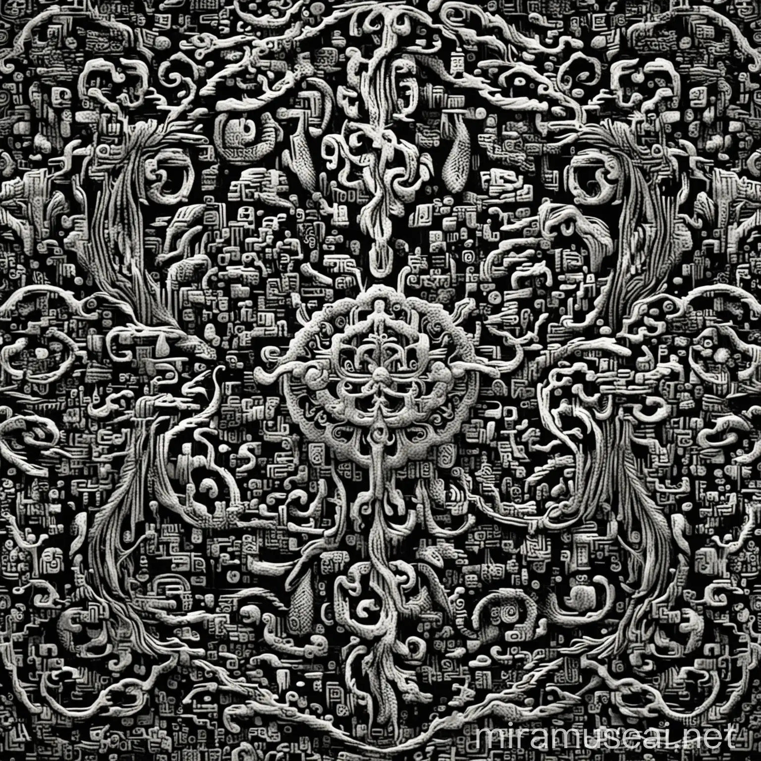 Traditional Mongolian Pattern in Monochrome Abstract Artistic Design