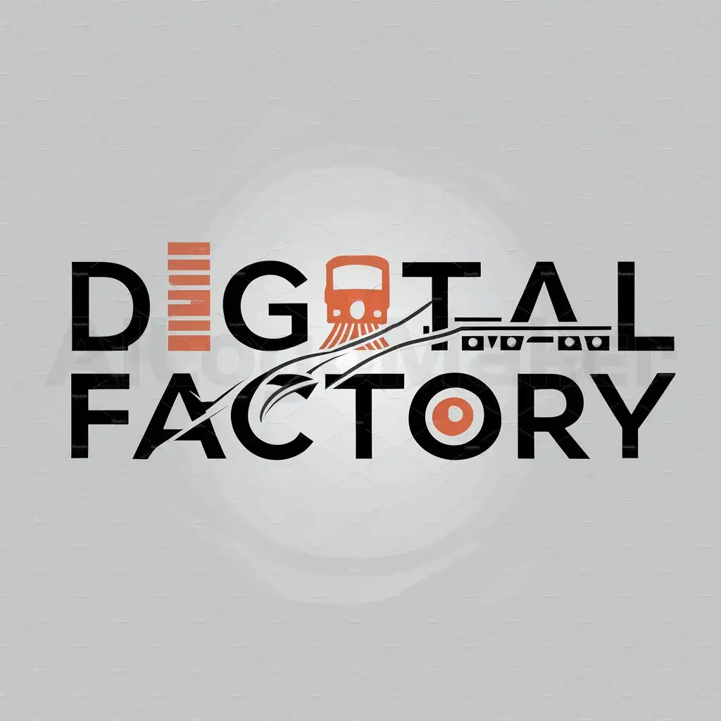 a logo design,with the text "Digital Factory", main symbol:a train,Moderate,be used in informatics industry,clear background