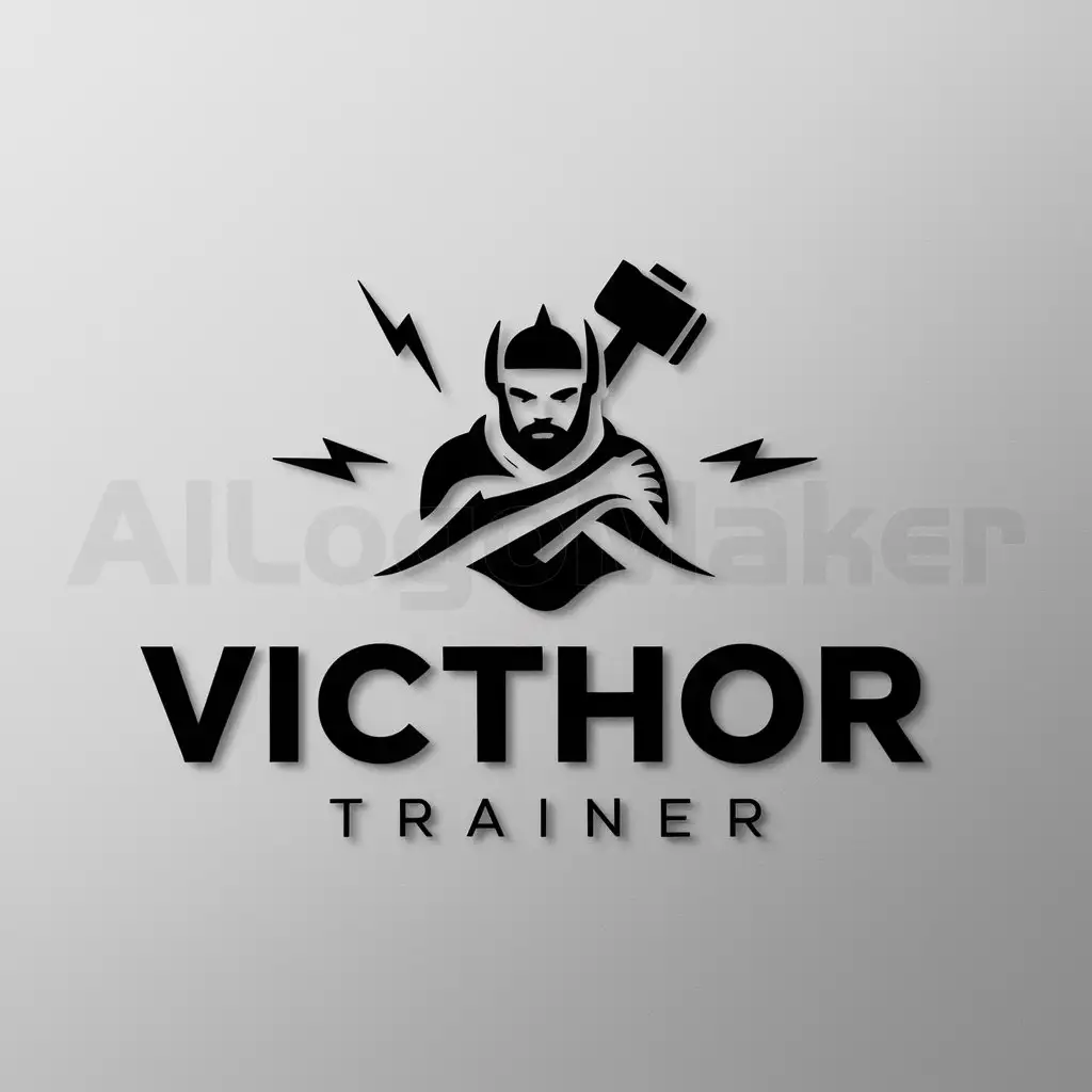 a logo design,with the text "Victhor Trainer", main symbol:Thor,Moderate,be used in Sports Fitness industry,clear background