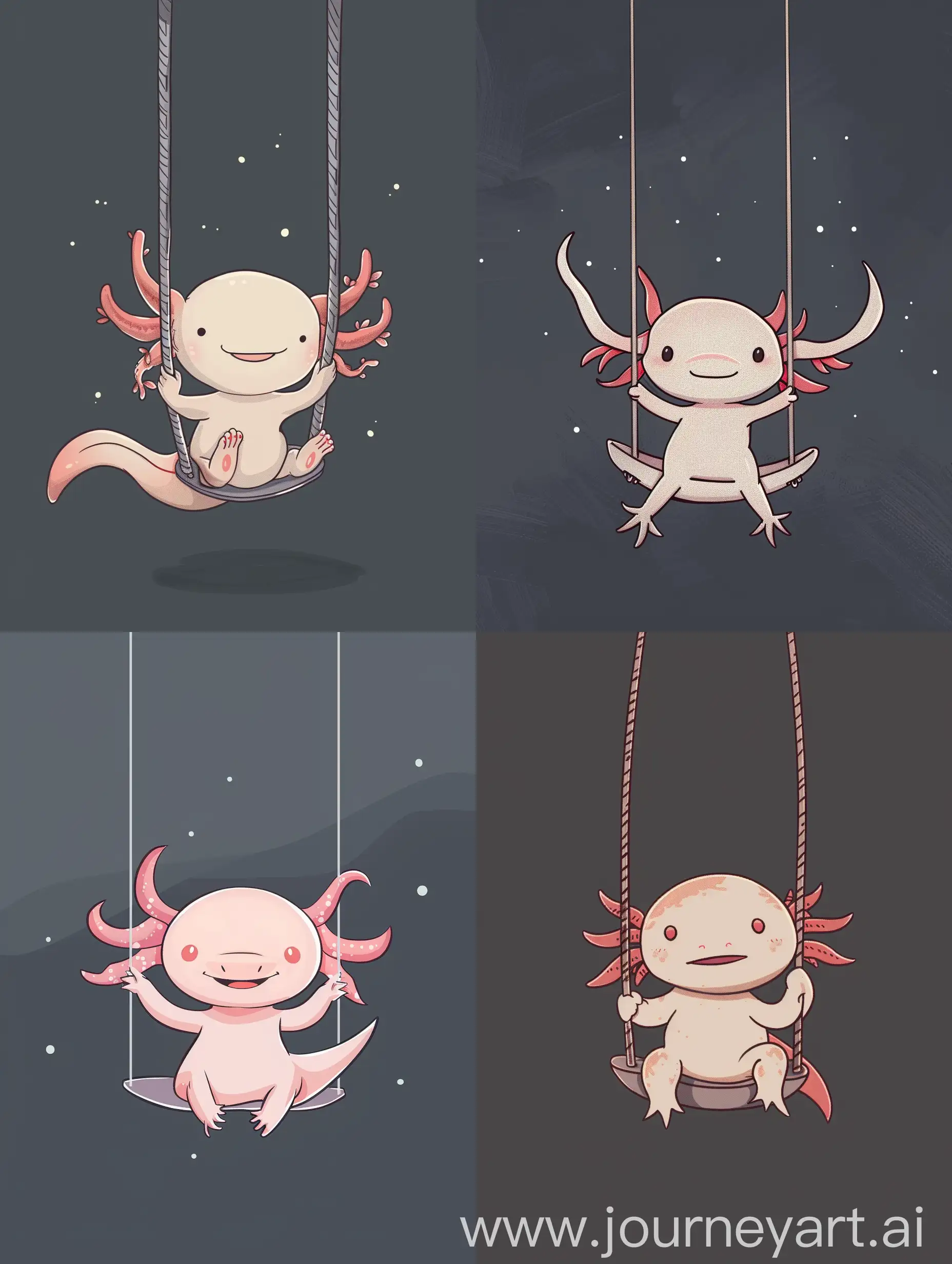 Chibi-Axolotl-Playing-Swing-Adorable-Thin-Line-Style-Illustration-on-Solid-Dark-Grey-Background