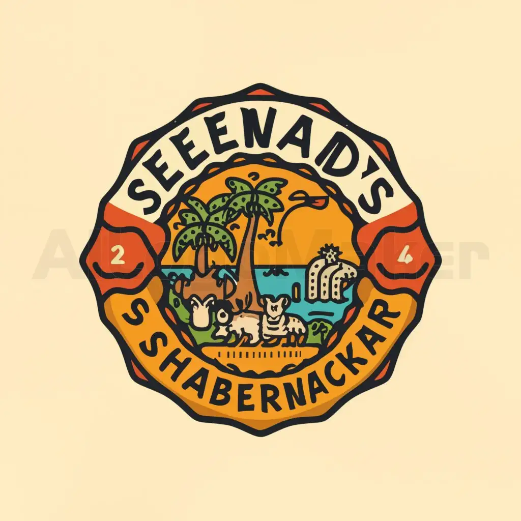 a logo design,with the text "Seewald's Schabernack Safari", main symbol:fox,bear,lioness,dog,cat,stork,wolf,alcohol,beach,party,complex,be used in Travel industry,clear background