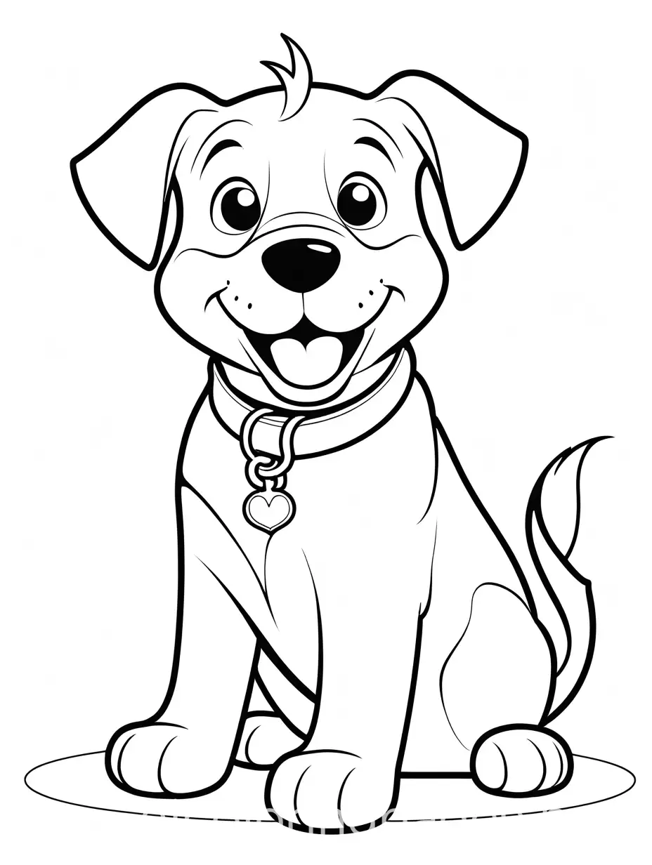 Create a image of happy dog for the kids coloring book age 3+. , Coloring Page, black and white, line art, white background, Simplicity, Ample White Space. The background of the coloring page is plain white to make it easy for young children to color within the lines. The outlines of all the subjects are easy to distinguish, making it simple for kids to color without too much difficulty