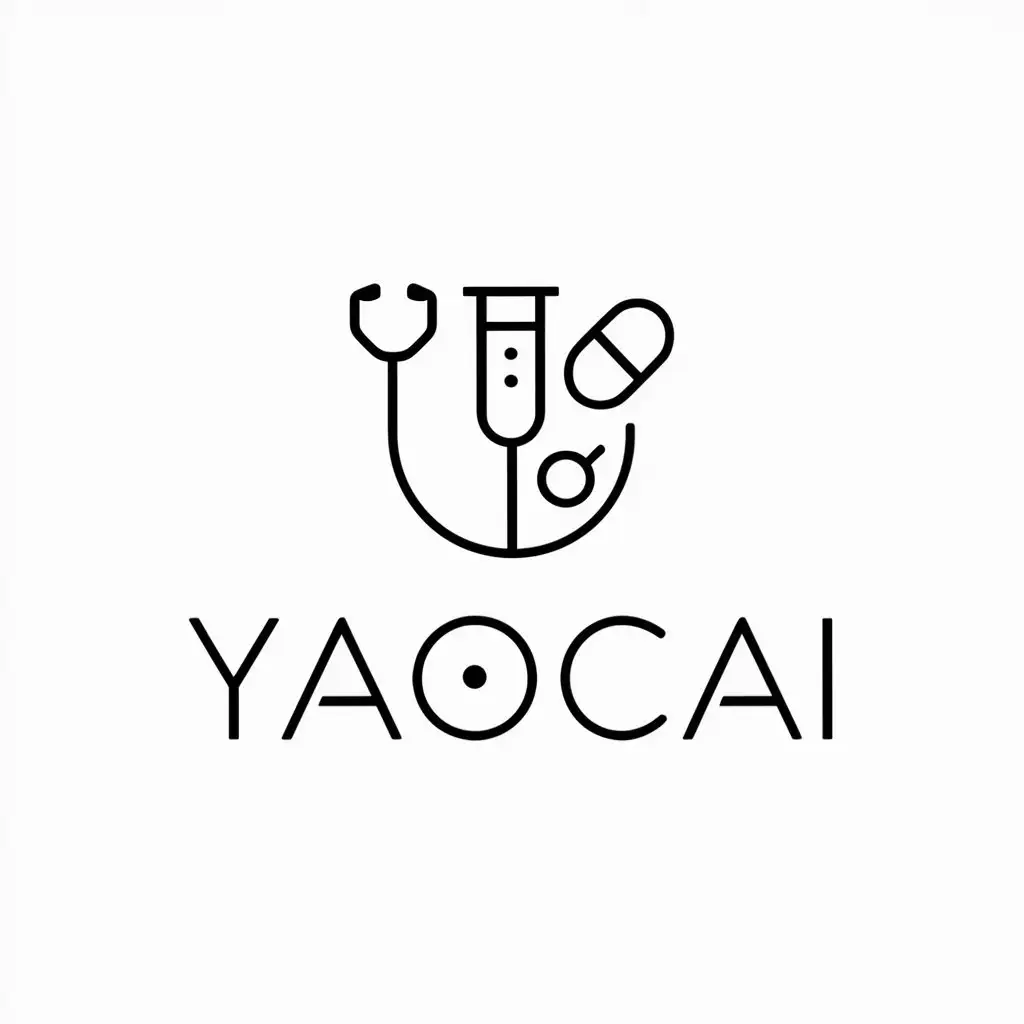 a logo design,with the text "yaocai", main symbol:icons related to medical and pharmaceutical,Minimalistic,clear background