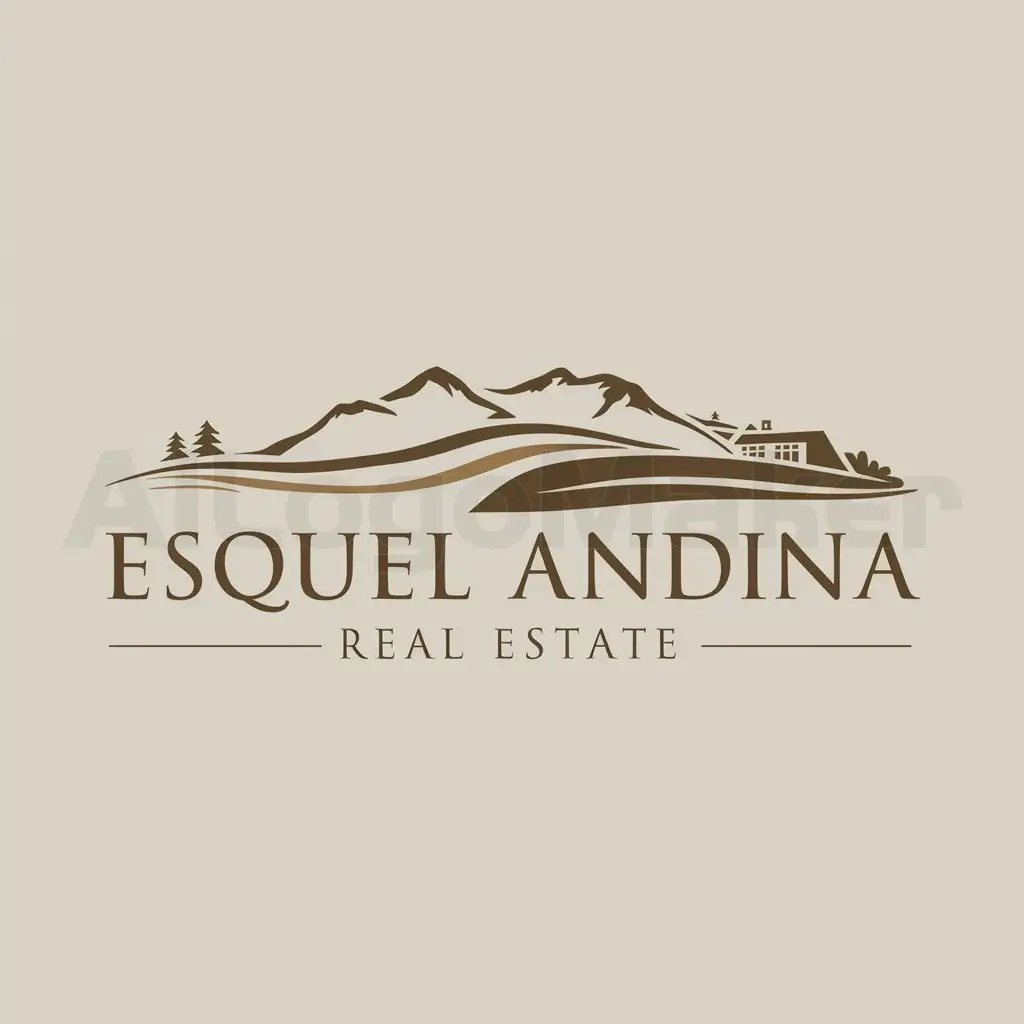 a logo design,with the text "esquel andina real estate", main symbol:montañas y campo, real estate sales,Moderate,be used in Others industry,clear background