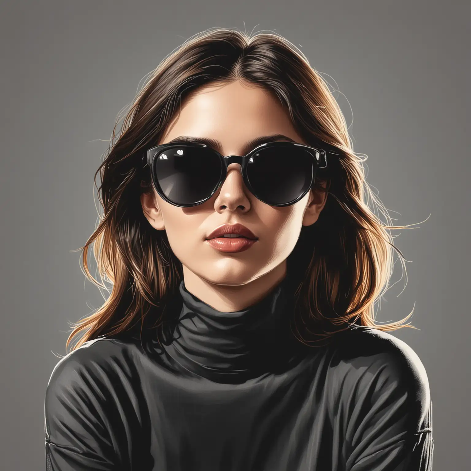 Vector illustration of a sitting woman with black sunglasses on her face