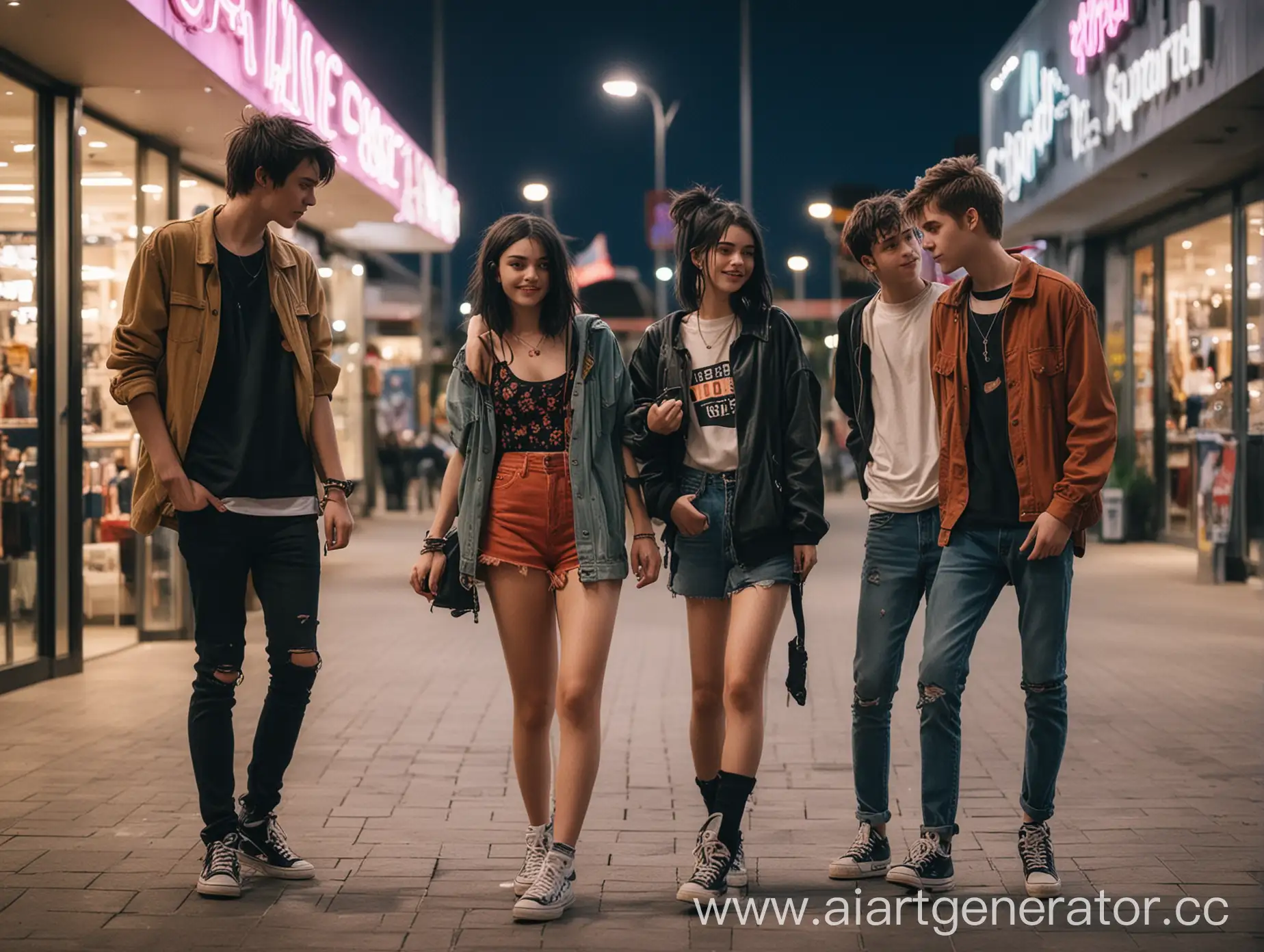Teenage-Friends-Chatting-by-Shopping-Center-at-Dusk-Fashionable-2022-Scene