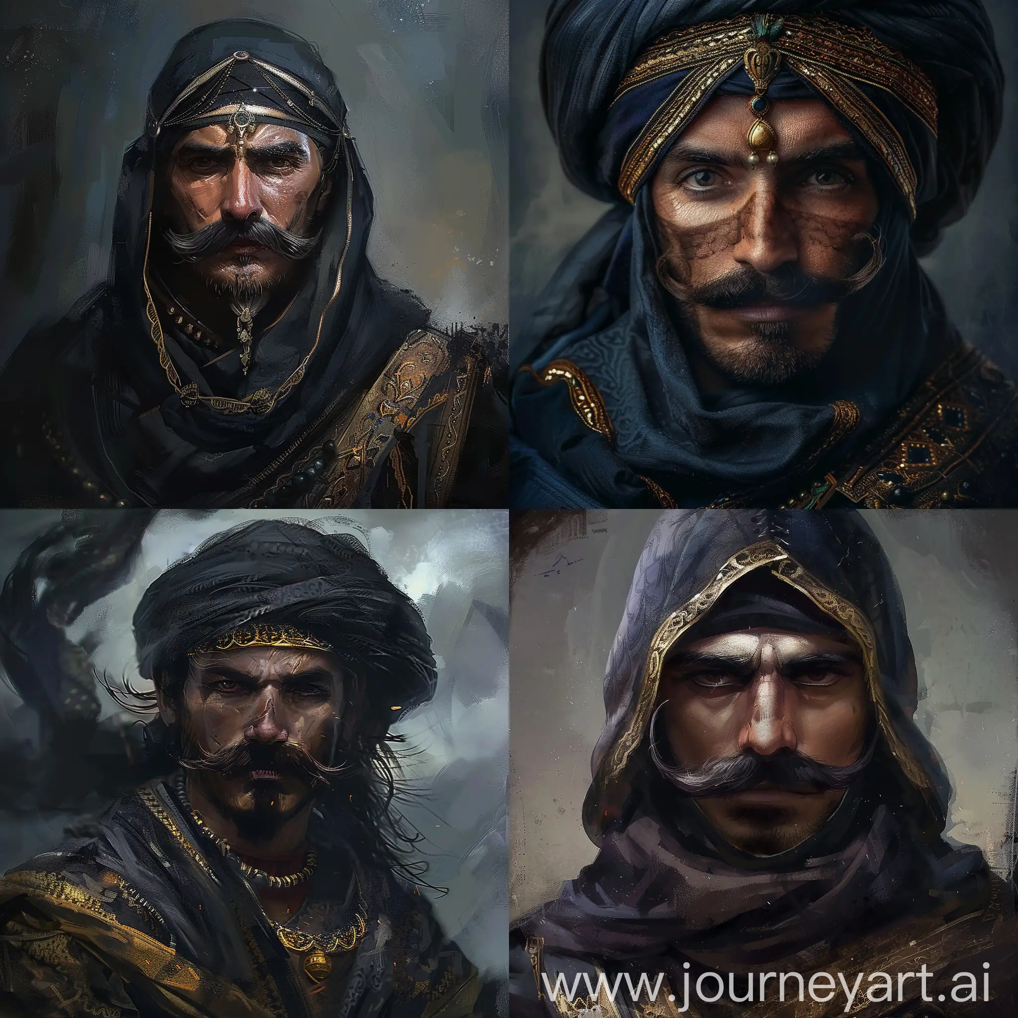Арабский воин в стиле дарк фэнтези с усами 