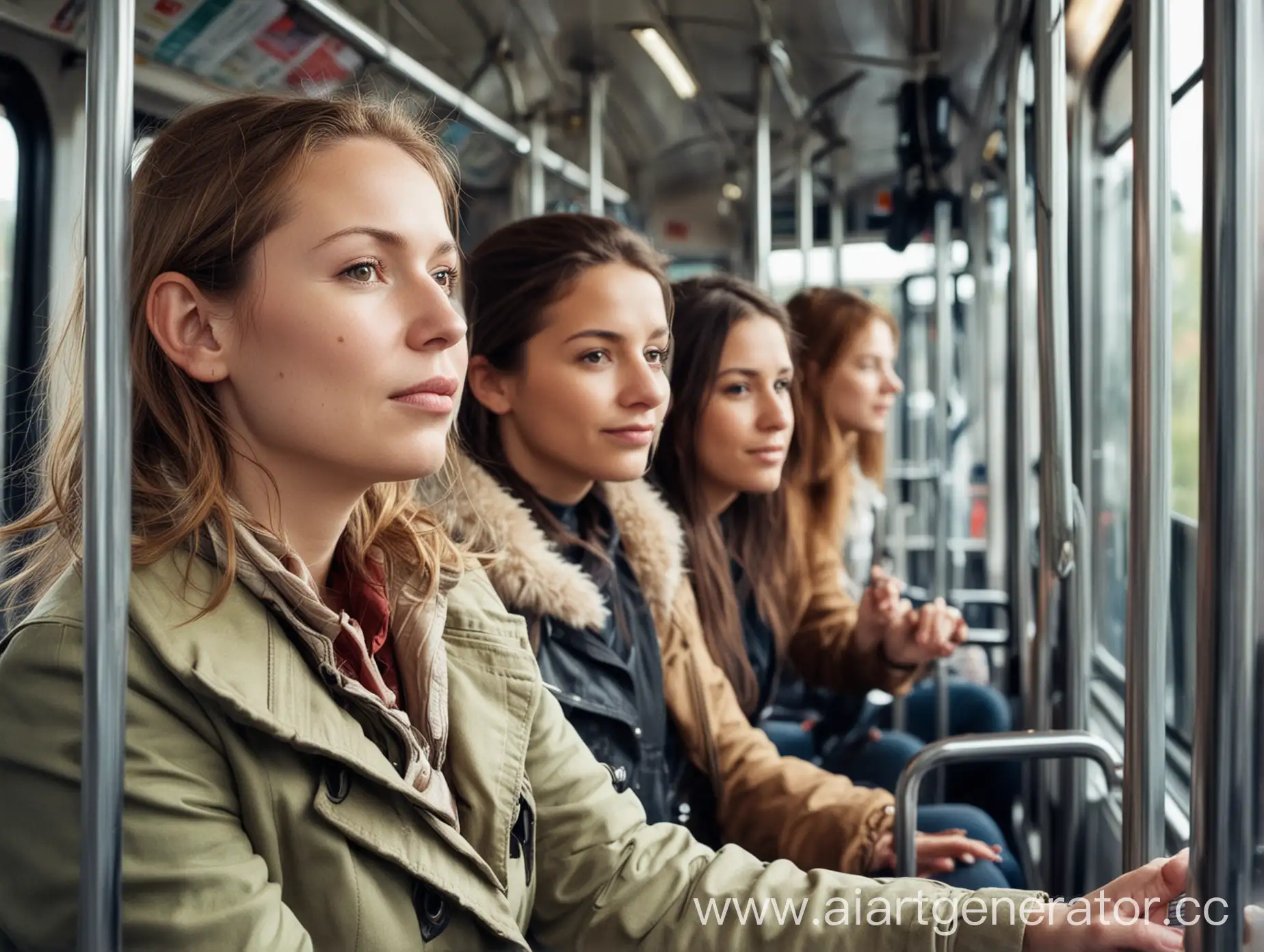 Взрослая женщины, в общественном транспорте