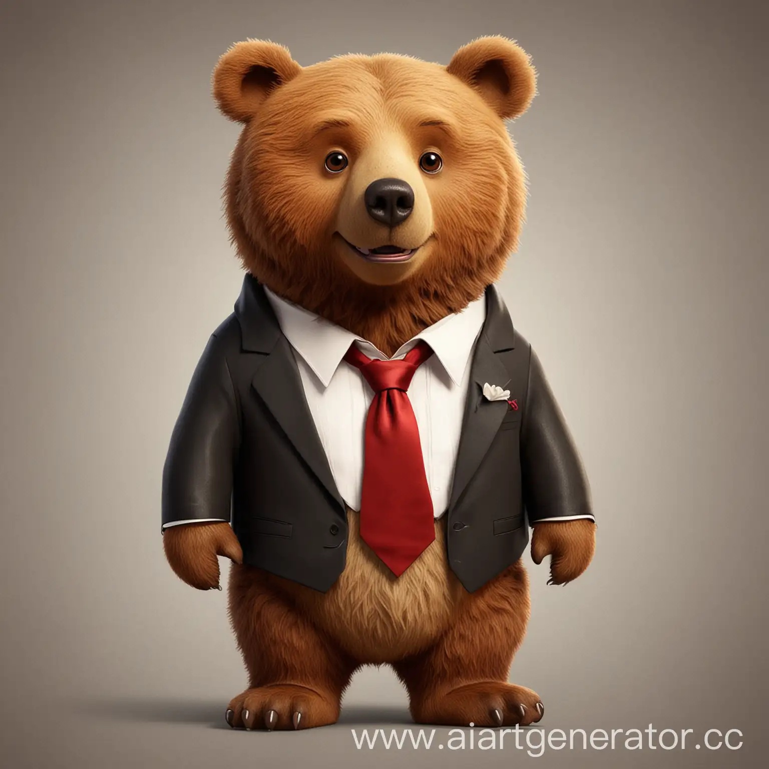 мультяшный бурый медведь в смокинге с галстуком