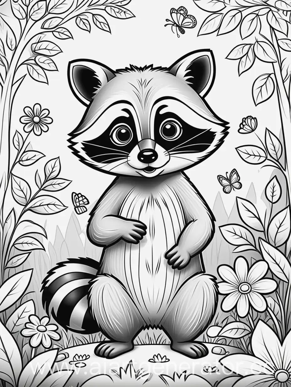 Playful-Raccoon-Coloring-Book-for-Toddlers-Cute-Animal-with-Intricate-Patterns-and-Vibrant-Background