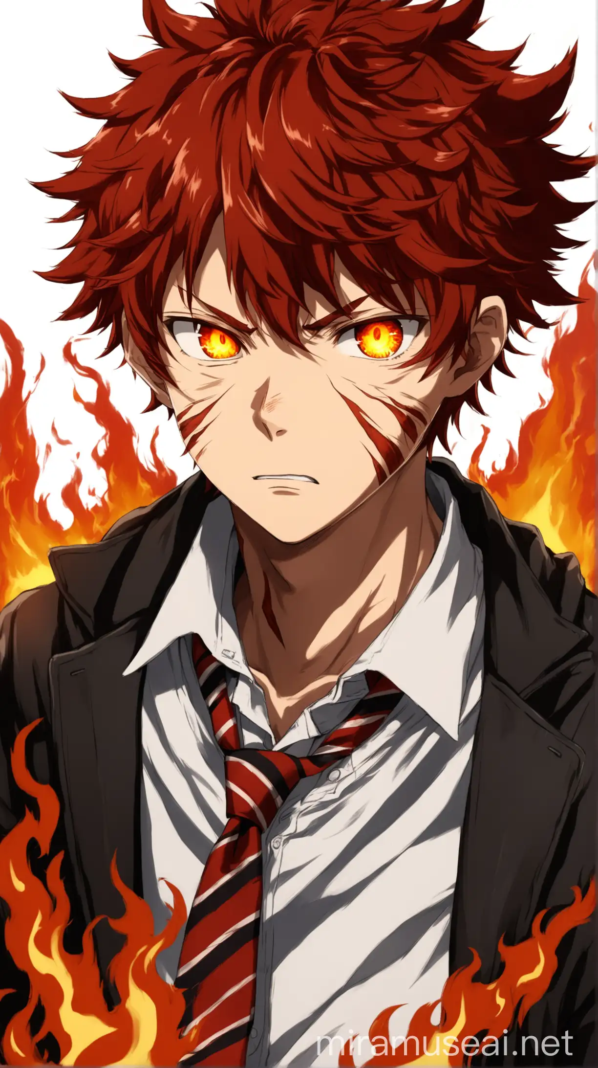 Anime Photo Session with a Fiery Teenage Boy in School Uniform