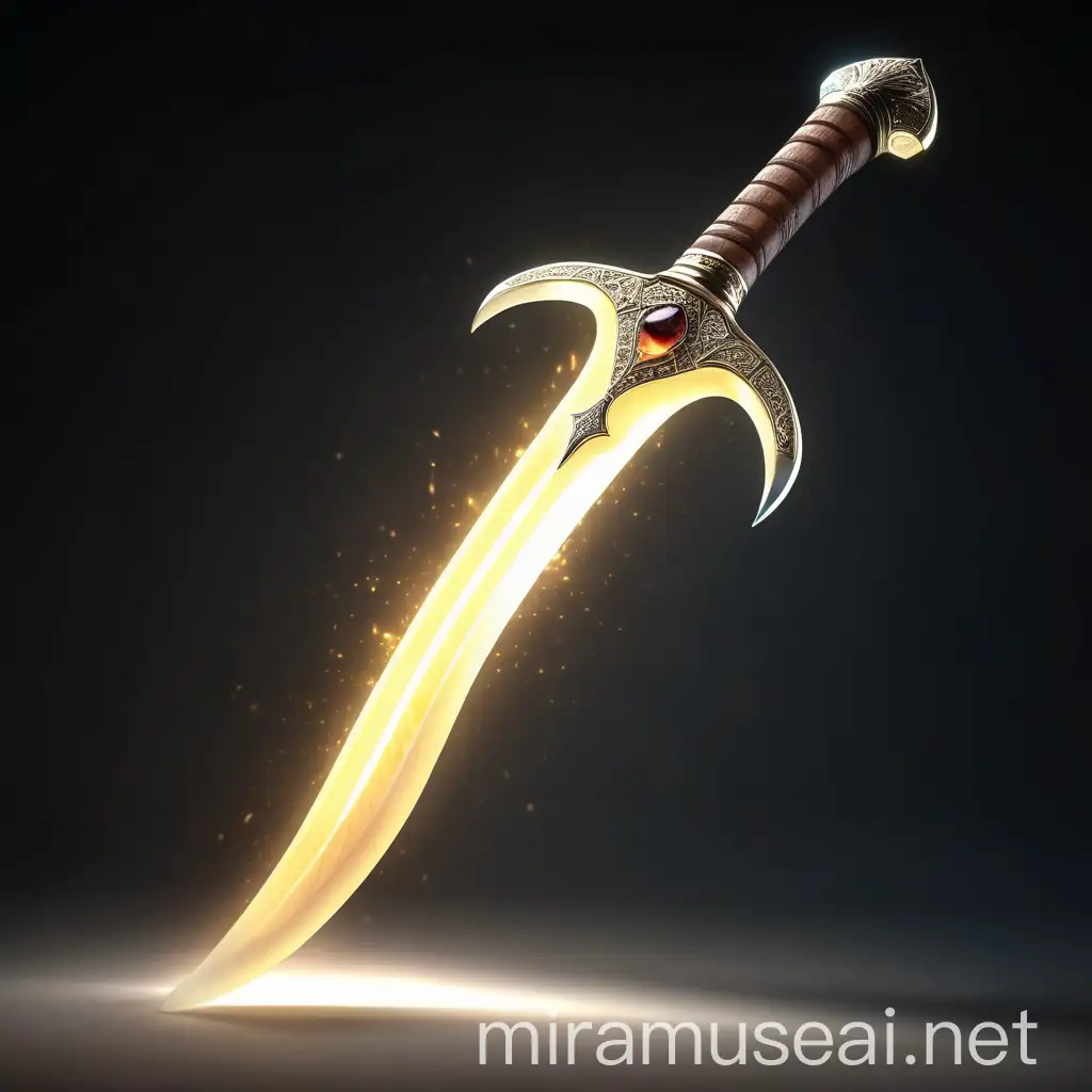 ethereal divine scimitar, glowing with radiant light, high definition realistic