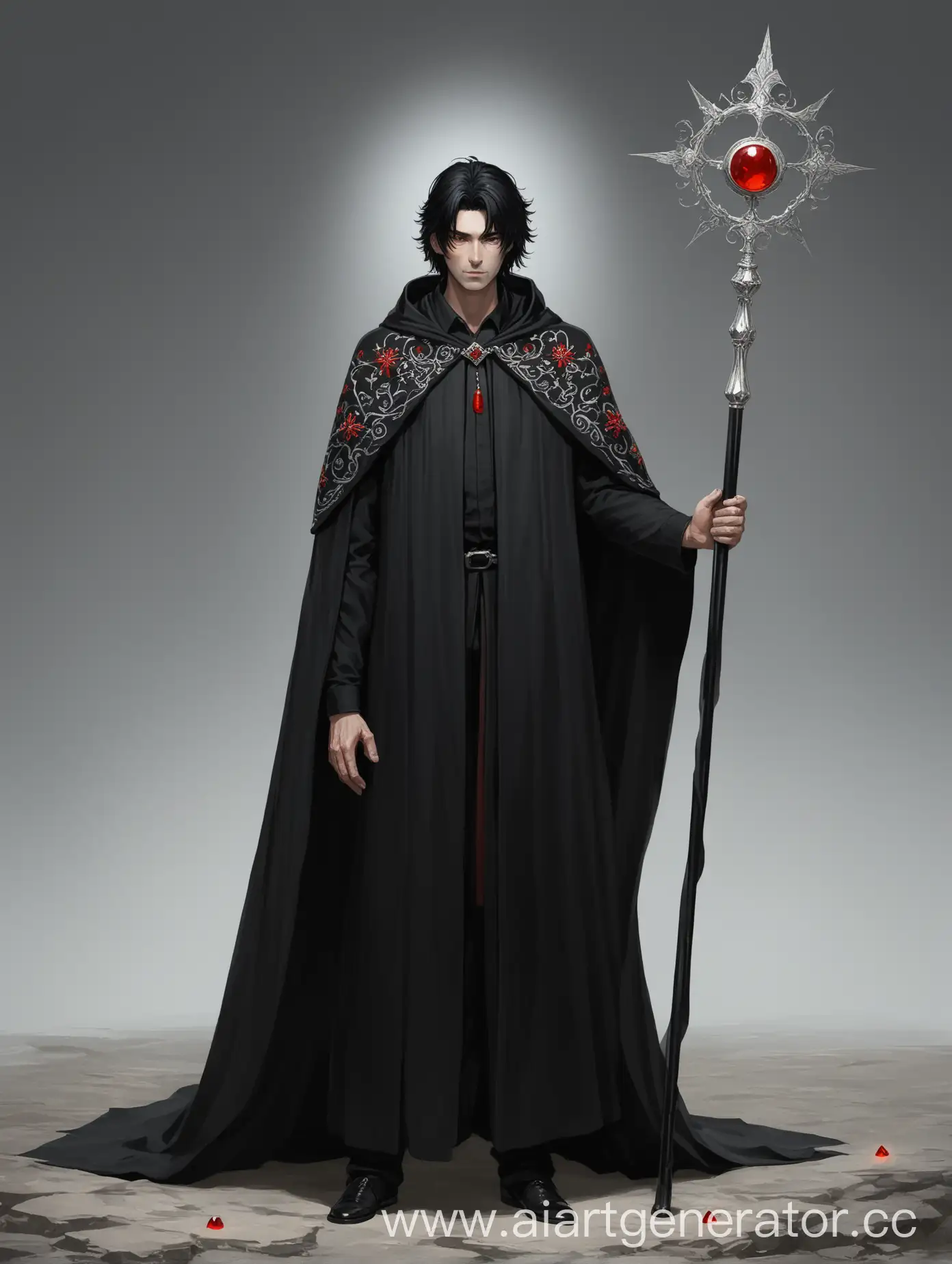 Mysterious-Man-in-Black-Cloak-with-Silver-Embroidery-and-Red-Stone-Staff