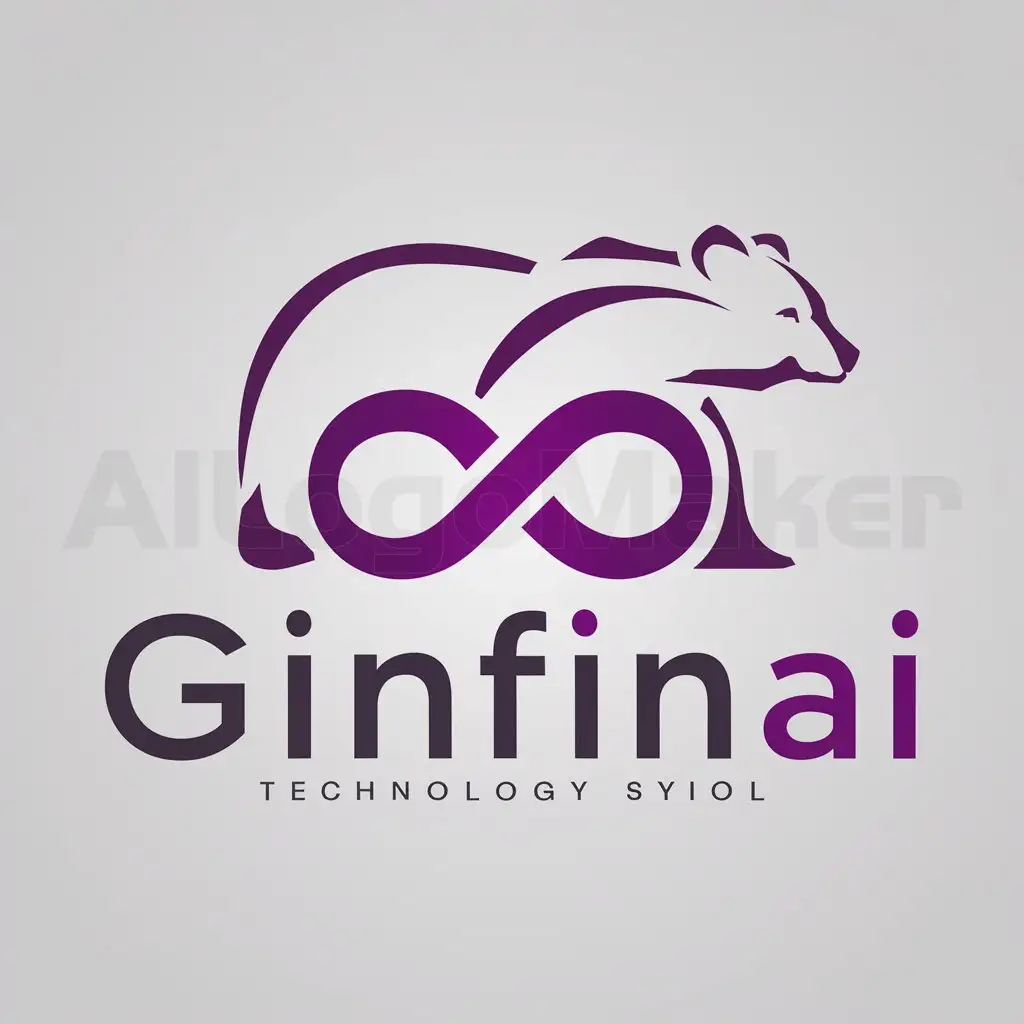 a logo design,with the text "GinfinAI", main symbol:A bear with infinity symbol with purple color,Moderate,be used in Technology industry,clear background