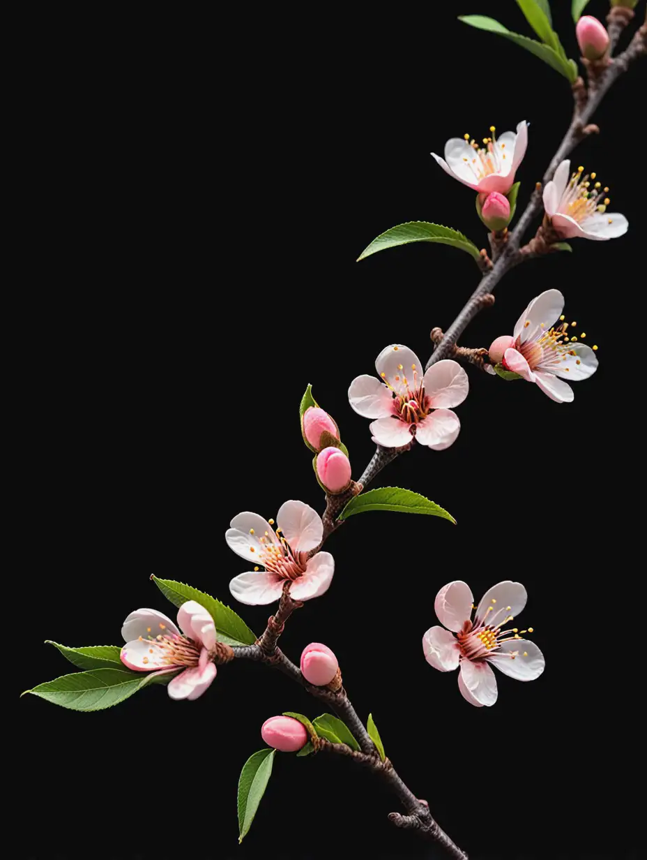 Peach Blossom Sprigs on Black Background