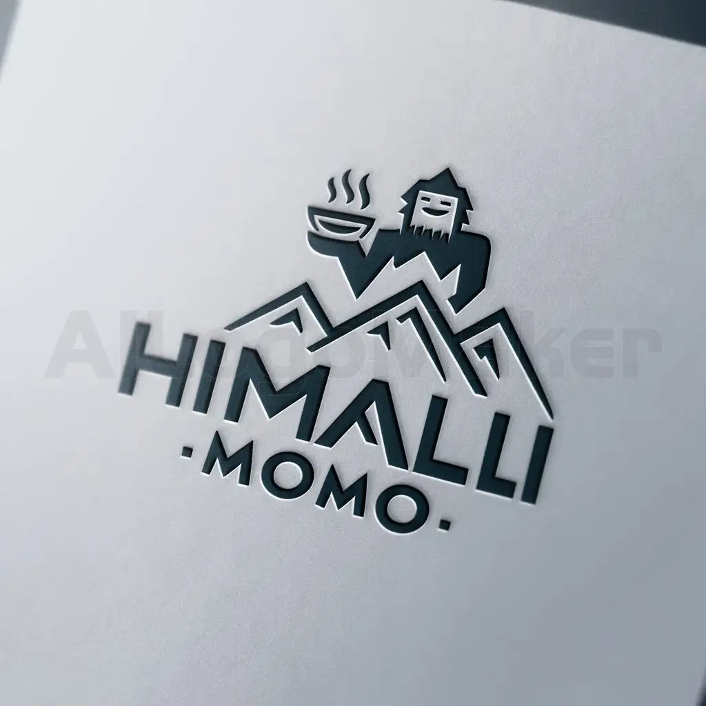 a logo design,with the text "Himali MOMO", main symbol:yeti , mountain , momo , cold,Minimalistic,be used in food industry,clear background