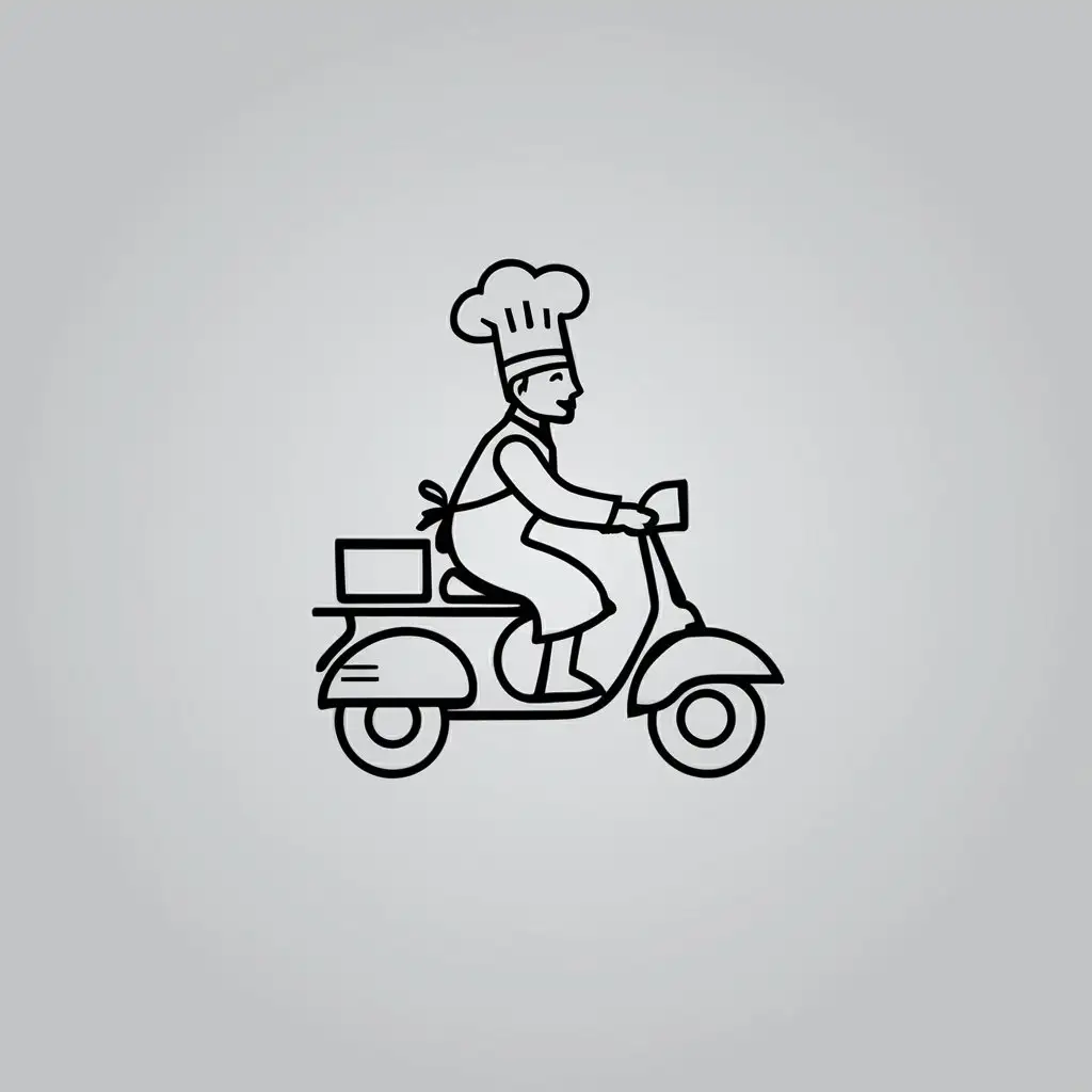 минималистичная для логотипа картинка с поваром на скутере без фона просто контур