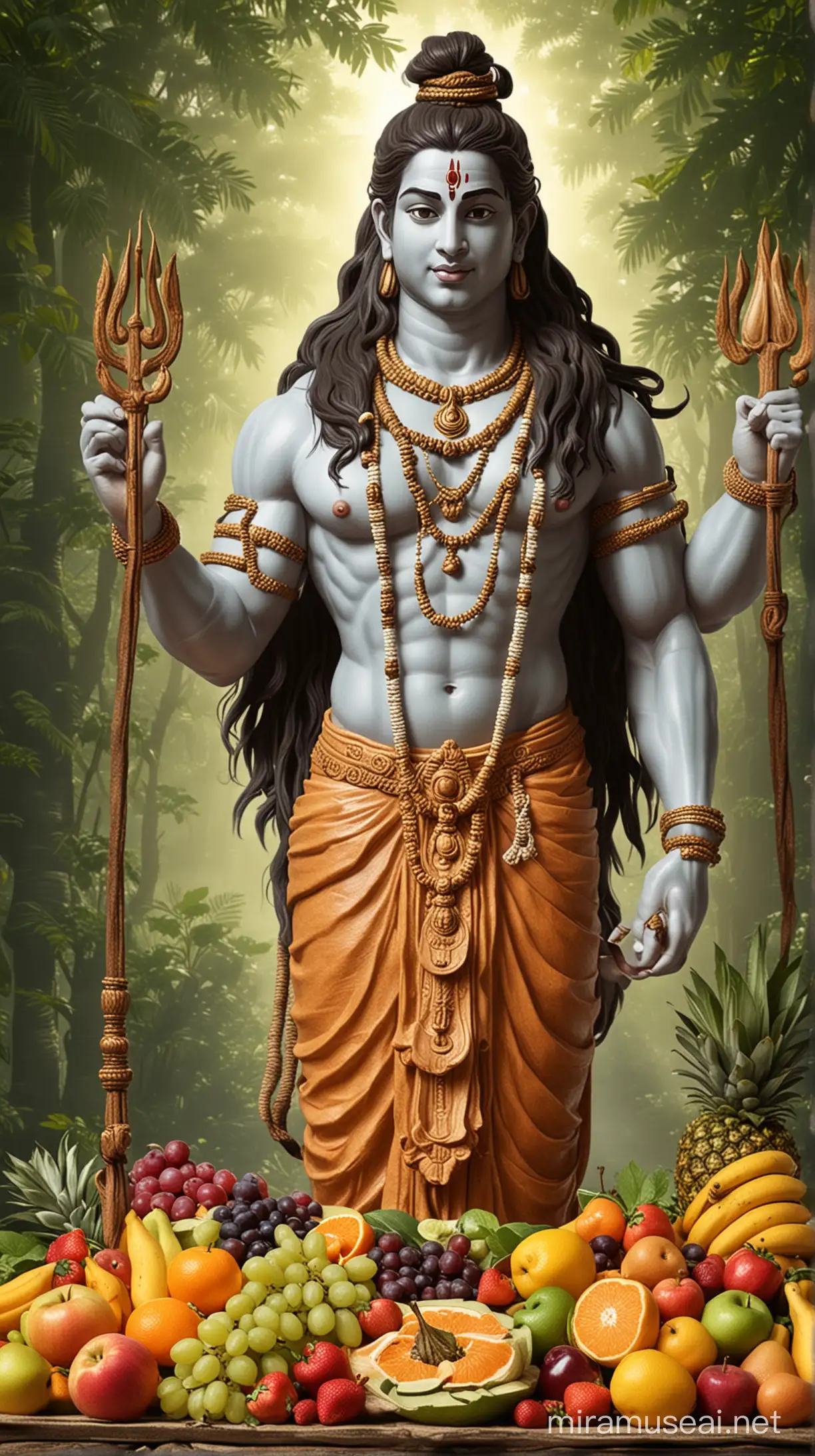 Generate a beautiful Lord Shiva with his perfect foods and fruits. 